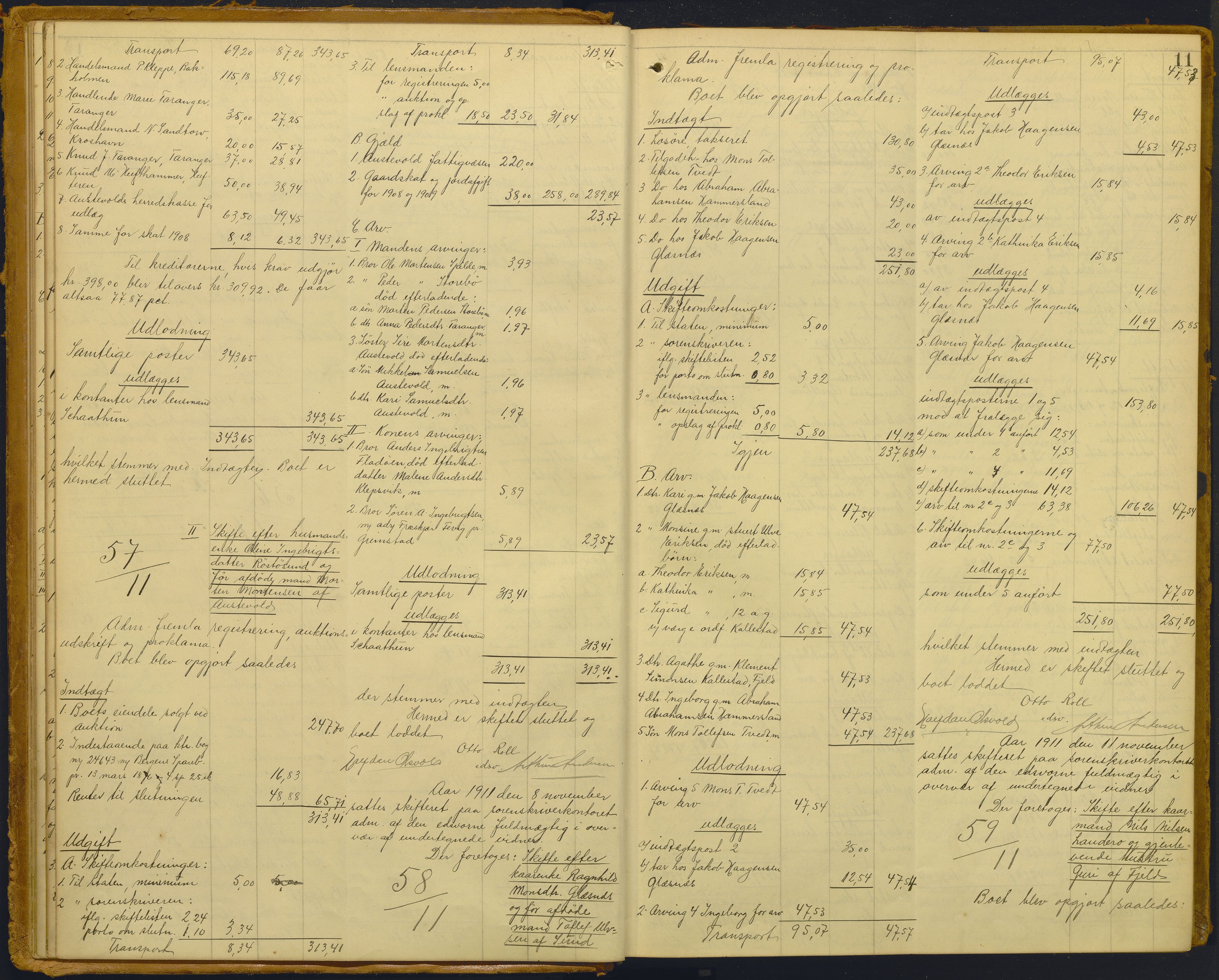Midhordland sorenskriveri, AV/SAB-A-3001/1/H/Hd/L0007: Skifteutlodningsprotokoll, 1911-1923, p. 11