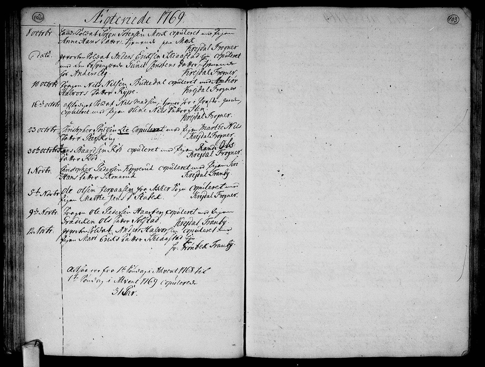 Lier kirkebøker, SAKO/A-230/F/Fa/L0005: Parish register (official) no. I 5, 1764-1777, p. 102-103