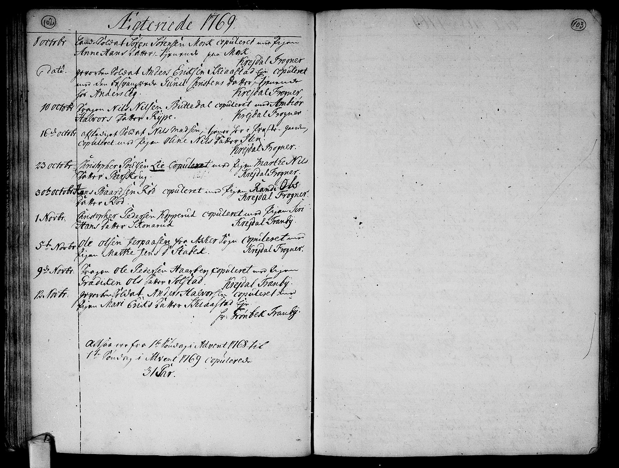 Lier kirkebøker, AV/SAKO-A-230/F/Fa/L0005: Parish register (official) no. I 5, 1764-1777, p. 102-103