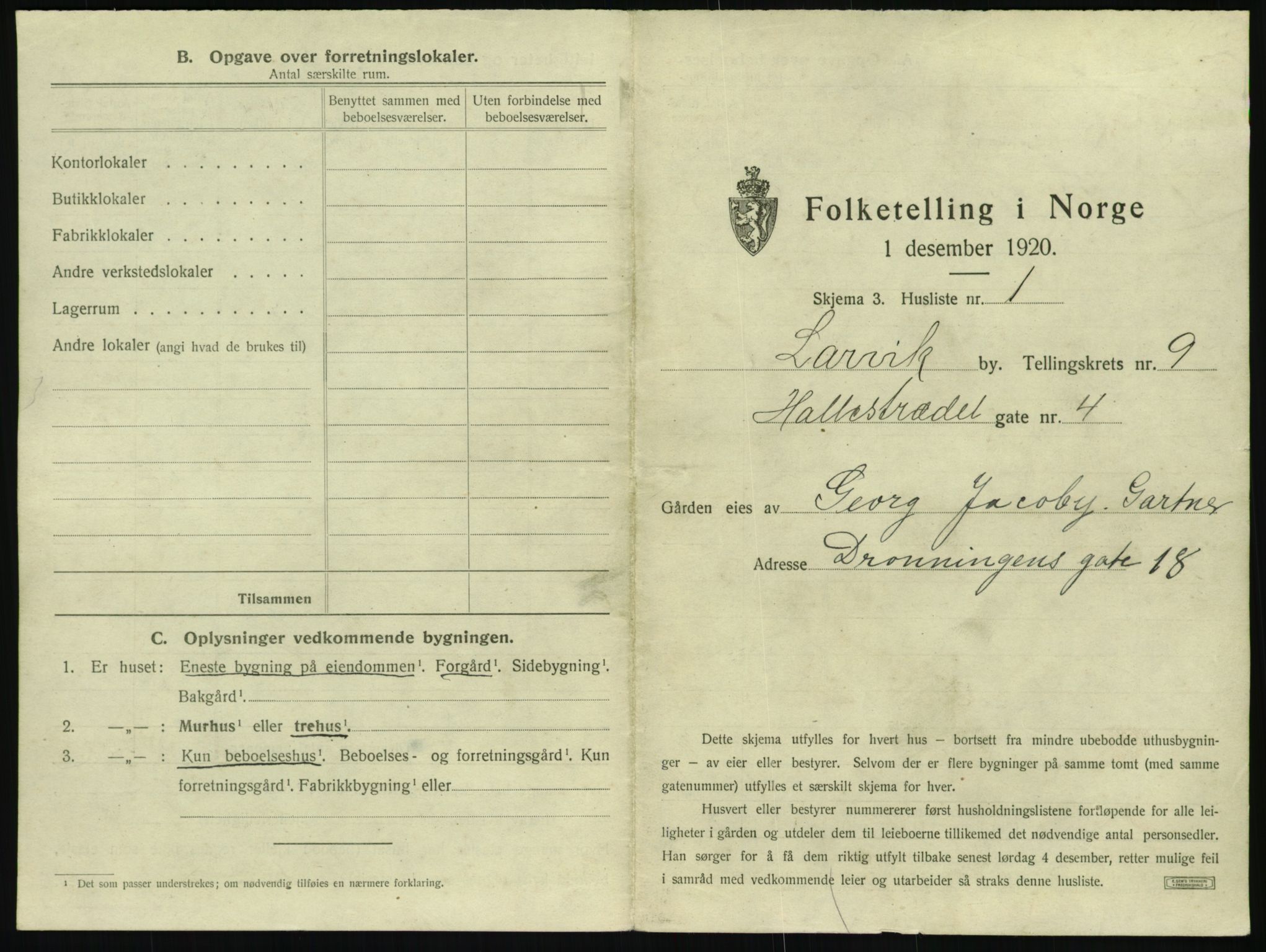 SAKO, 1920 census for Larvik, 1920, p. 2156