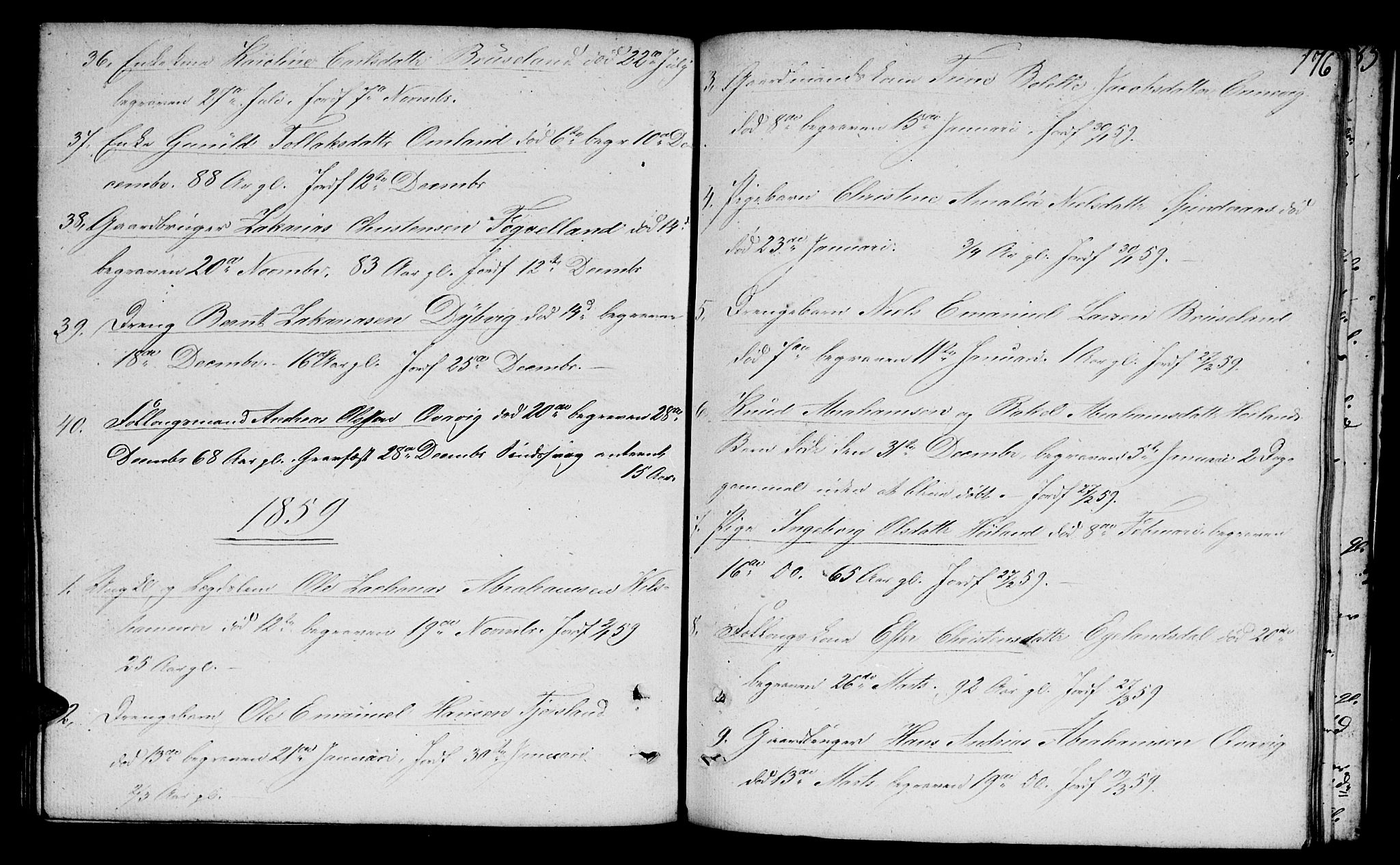 Lyngdal sokneprestkontor, SAK/1111-0029/F/Fb/Fbc/L0002: Parish register (copy) no. B 2, 1849-1864, p. 176