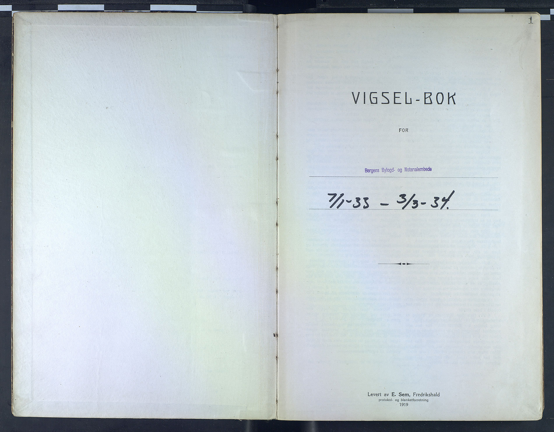 Byfogd og Byskriver i Bergen, SAB/A-3401/10/10F/L0007: Vielsesprotokoller, 1933-1934, p. 1a