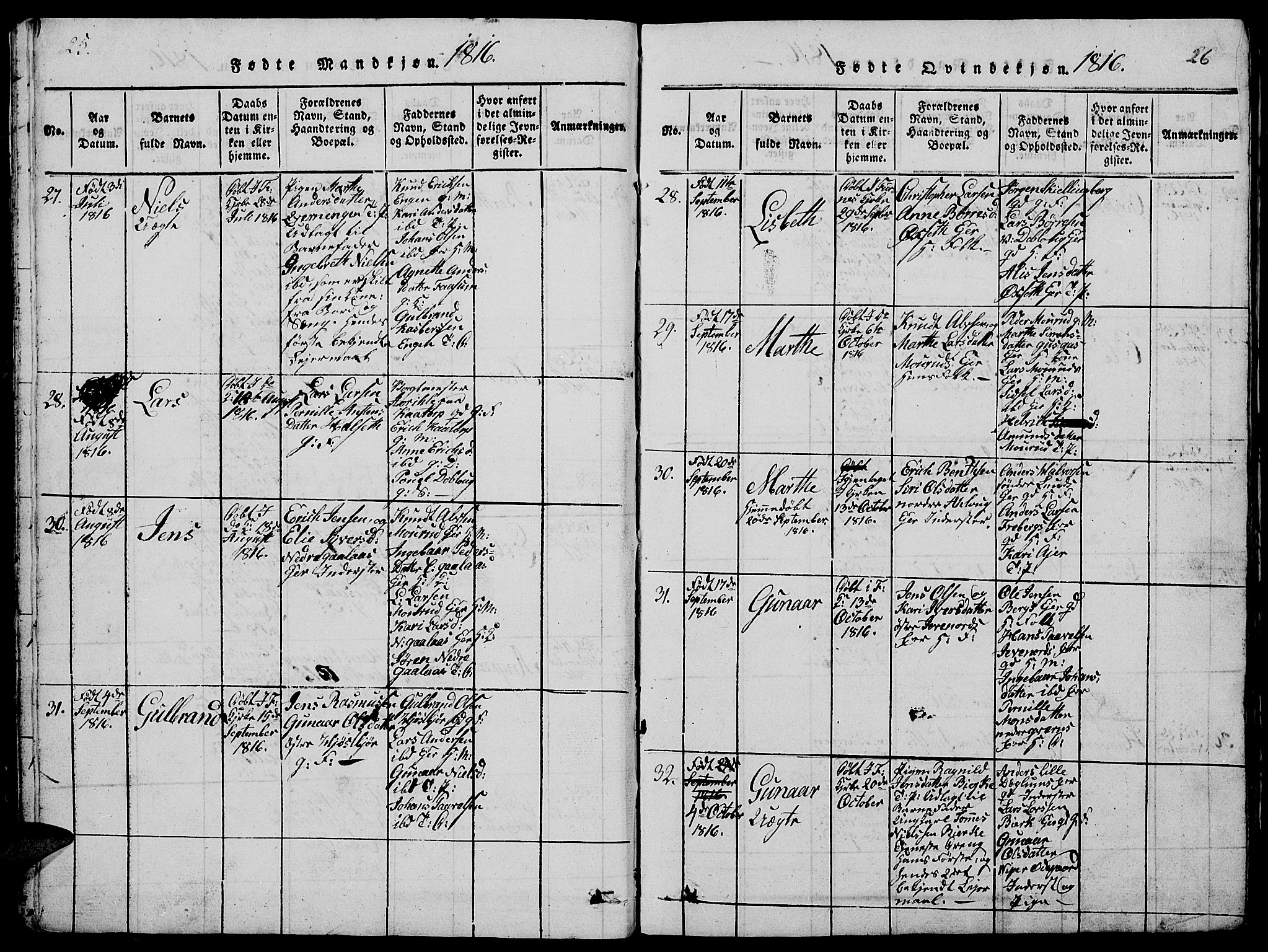 Vang prestekontor, Hedmark, AV/SAH-PREST-008/H/Ha/Hab/L0005: Parish register (copy) no. 5, 1815-1836, p. 25-26