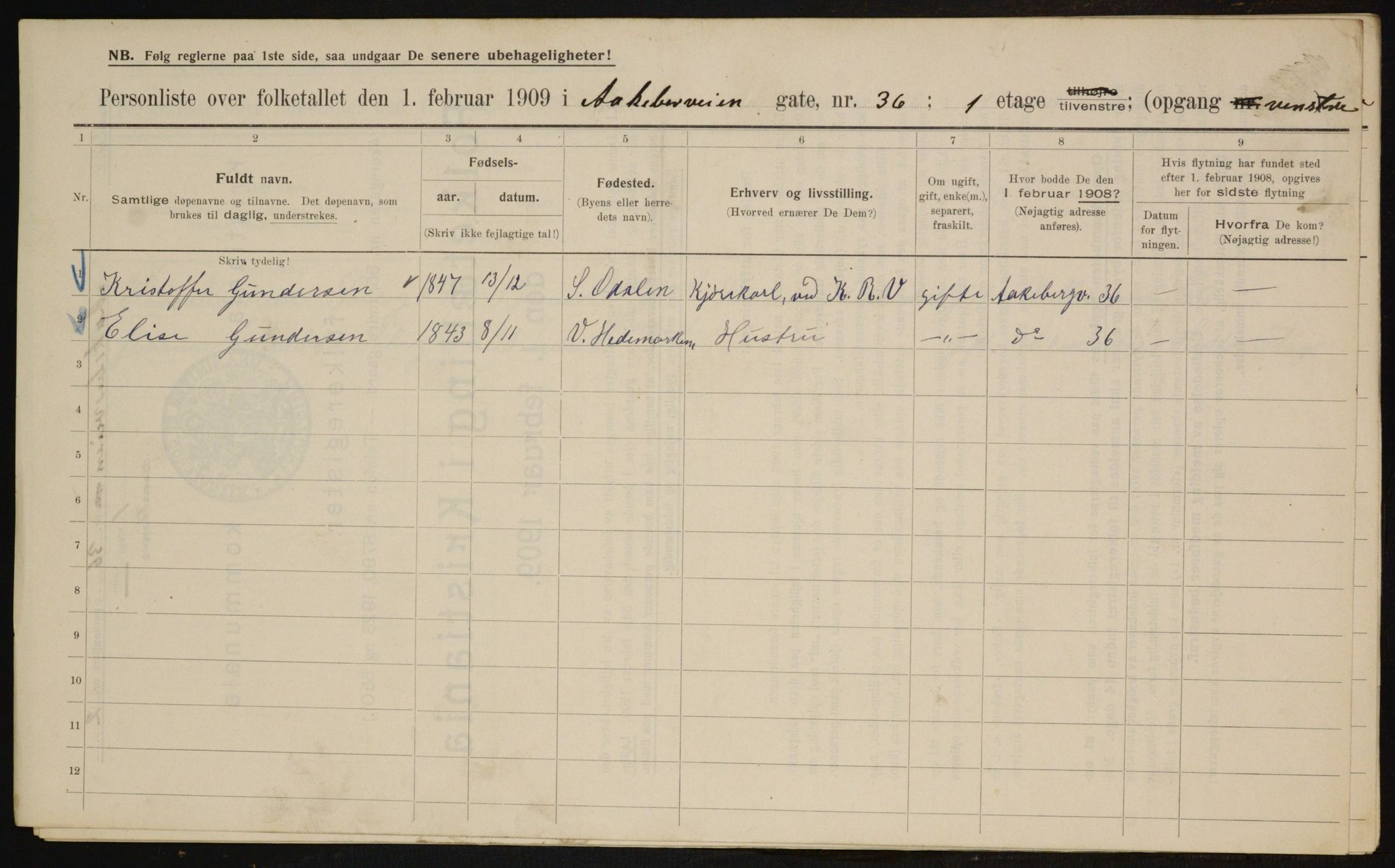 OBA, Municipal Census 1909 for Kristiania, 1909, p. 118523