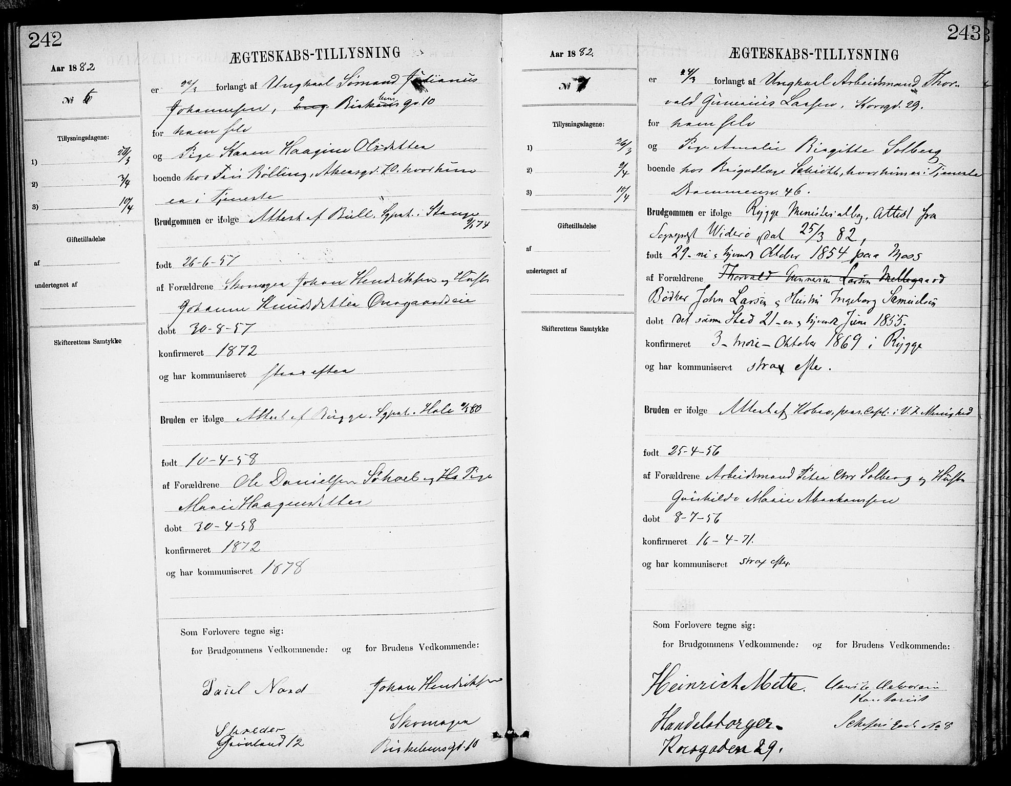 Garnisonsmenigheten Kirkebøker, AV/SAO-A-10846/H/Ha/L0007: Banns register no. I 7, 1872-1893, p. 242-243