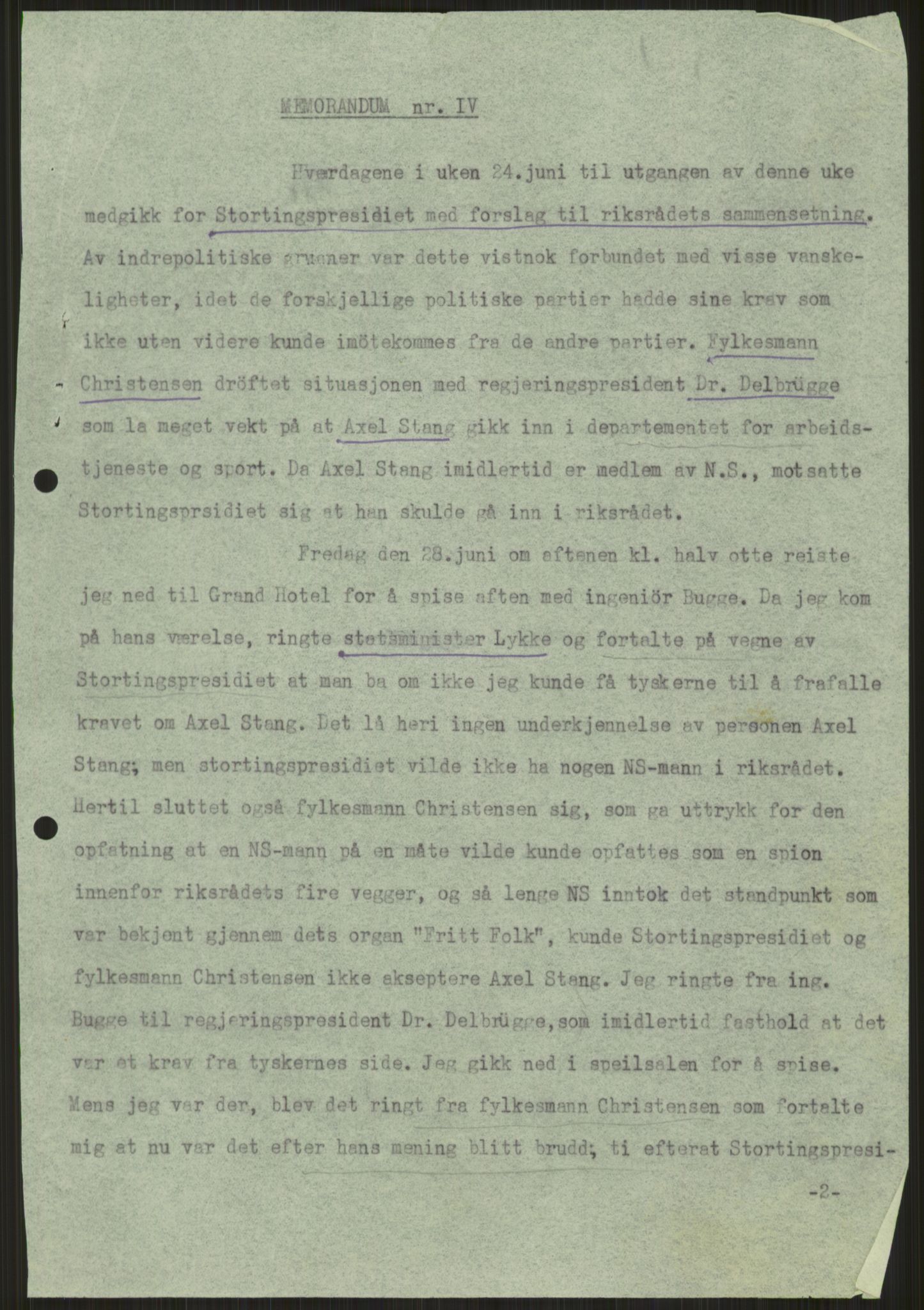 Undersøkelseskommisjonen av 1945, AV/RA-S-1566/D/Db/L0023: Regjeringskonferanse - Riksrådsforhandlingene, 1945-1947, p. 1291