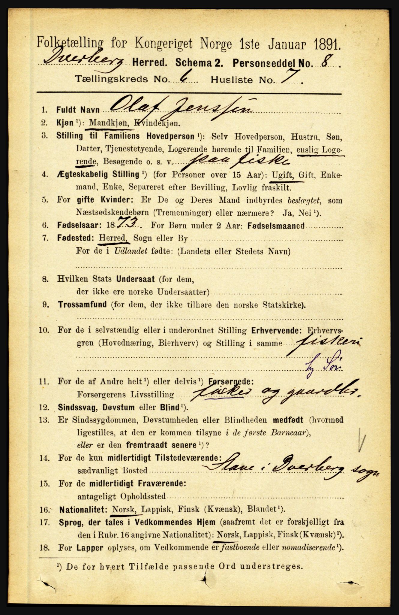 RA, 1891 census for 1872 Dverberg, 1891, p. 2174