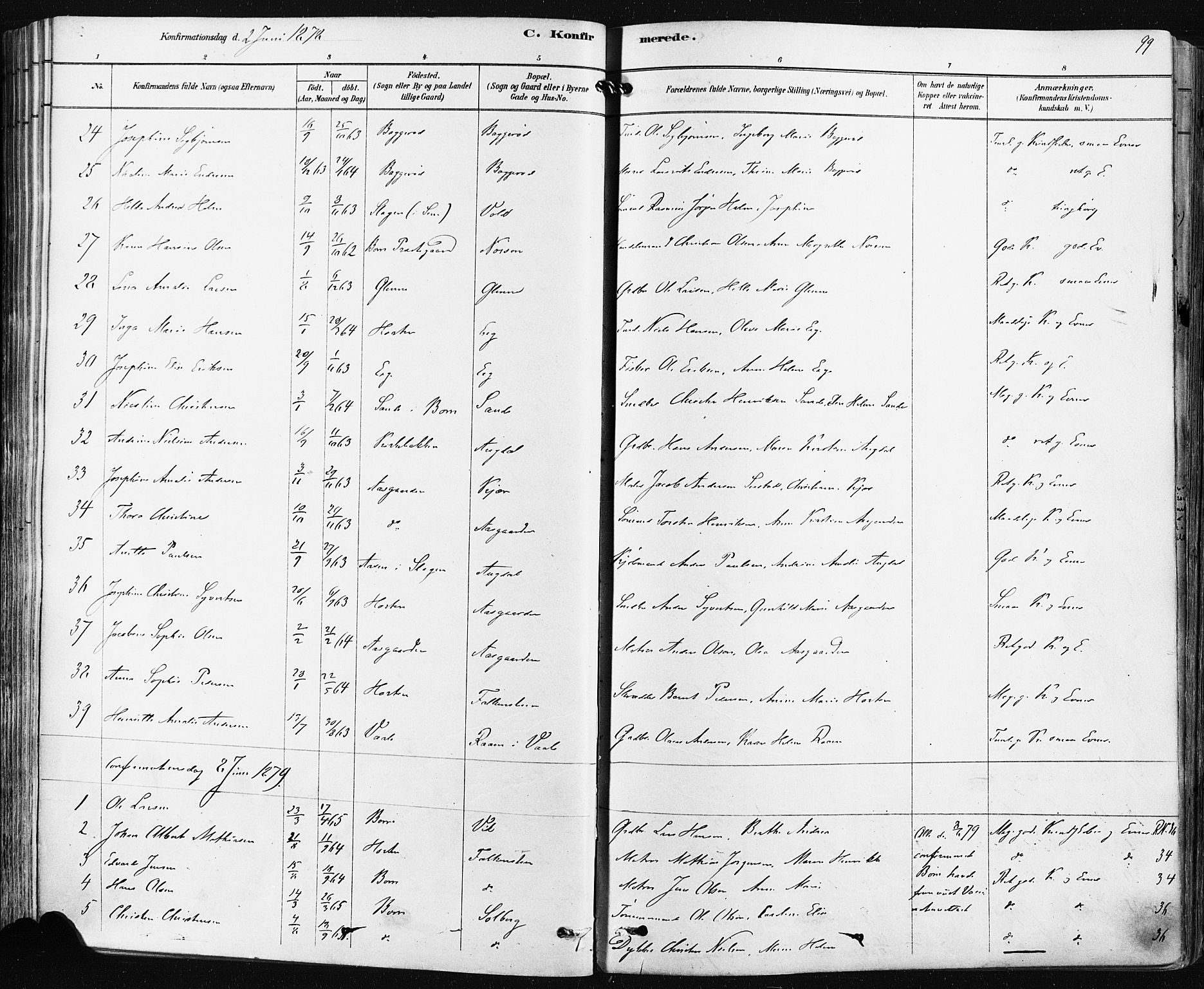 Borre kirkebøker, SAKO/A-338/F/Fa/L0009: Parish register (official) no. I 9, 1878-1896, p. 99