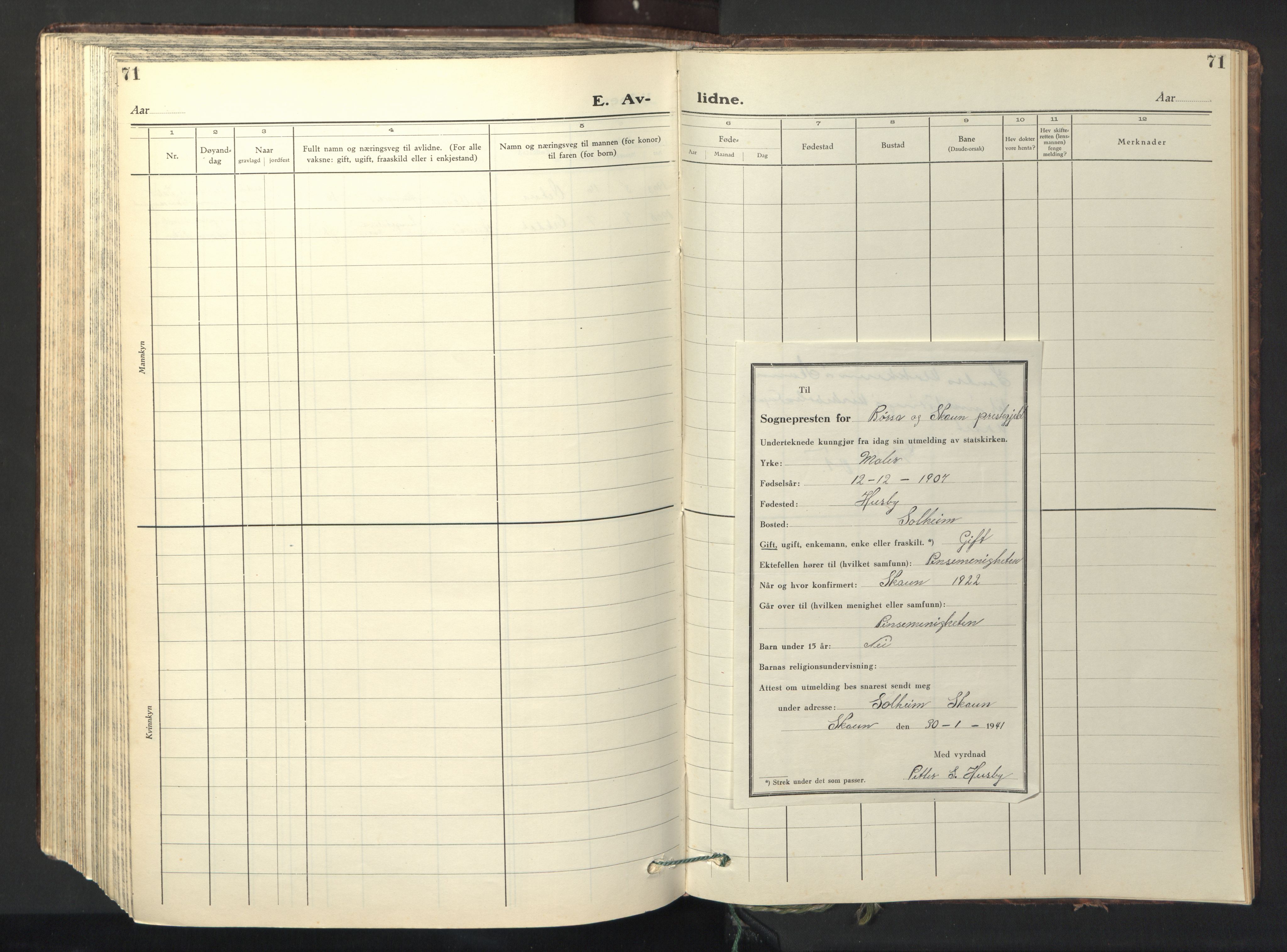 Ministerialprotokoller, klokkerbøker og fødselsregistre - Sør-Trøndelag, AV/SAT-A-1456/667/L0799: Parish register (copy) no. 667C04, 1929-1950, p. 71