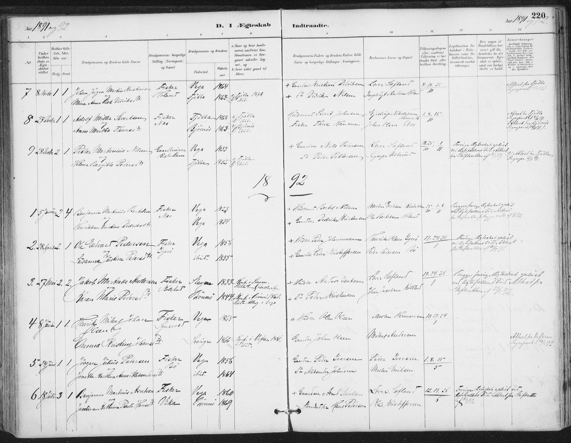 Ministerialprotokoller, klokkerbøker og fødselsregistre - Nordland, AV/SAT-A-1459/816/L0244: Parish register (official) no. 816A10, 1886-1903, p. 220