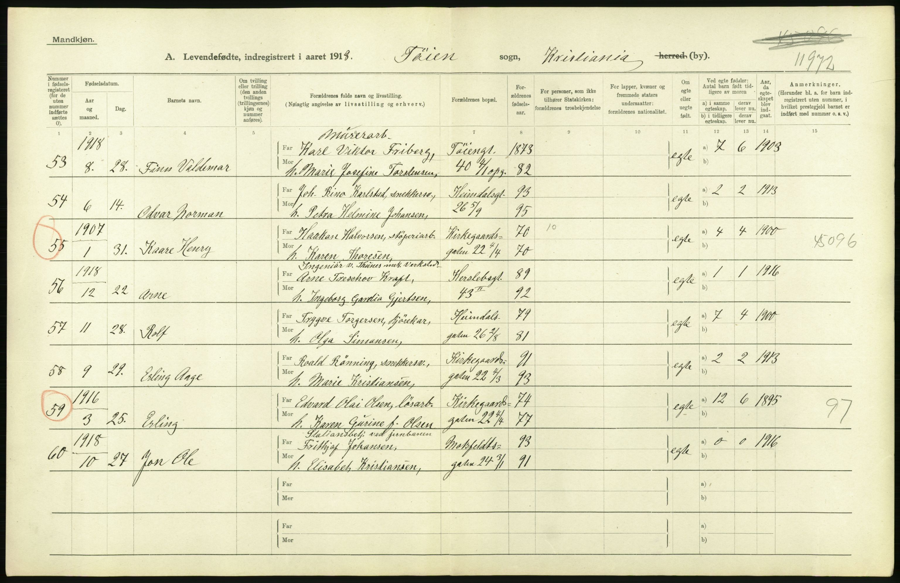 Statistisk sentralbyrå, Sosiodemografiske emner, Befolkning, RA/S-2228/D/Df/Dfb/Dfbh/L0008: Kristiania: Levendefødte menn og kvinner., 1918, p. 198