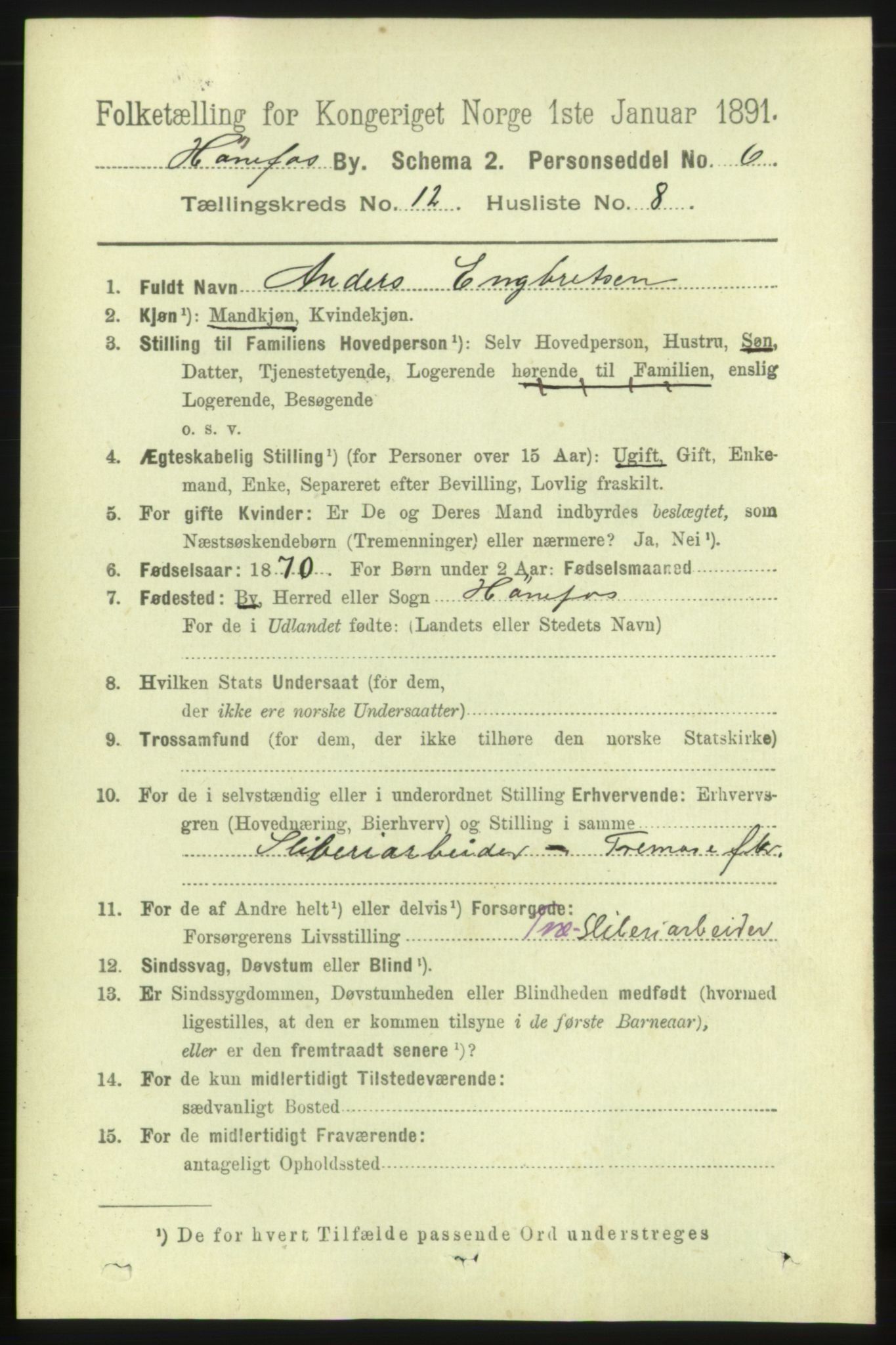 RA, 1891 census for 0601 Hønefoss, 1891, p. 1605