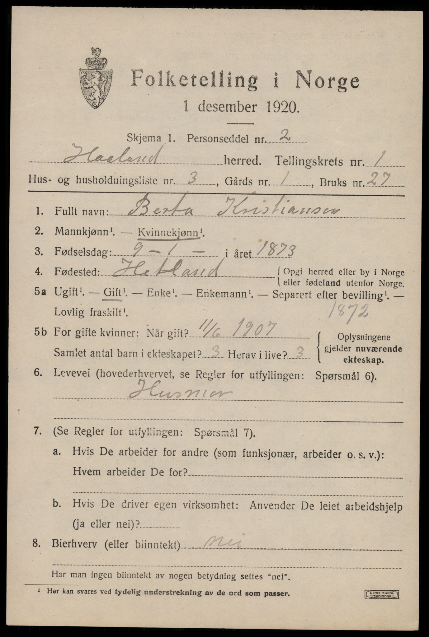 SAST, 1920 census for Håland, 1920, p. 1737