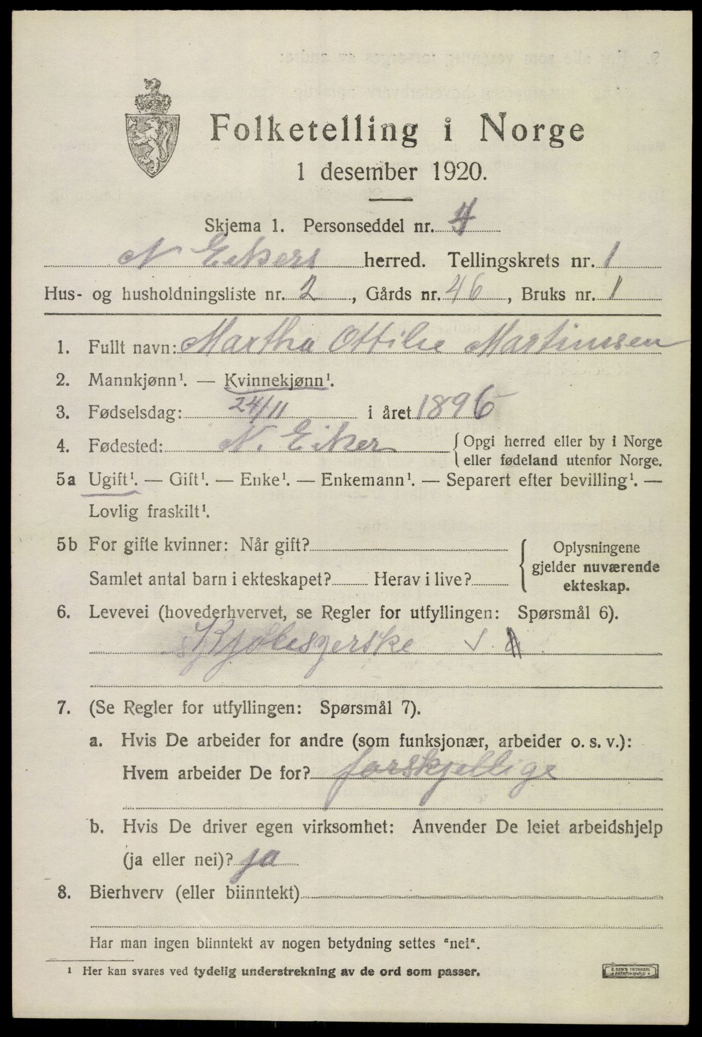 SAKO, 1920 census for Nedre Eiker, 1920, p. 2131