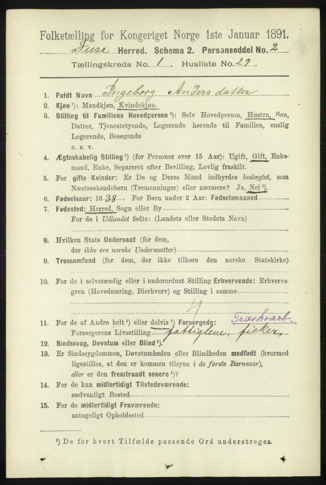 RA, 1891 census for 1241 Fusa, 1891, p. 260