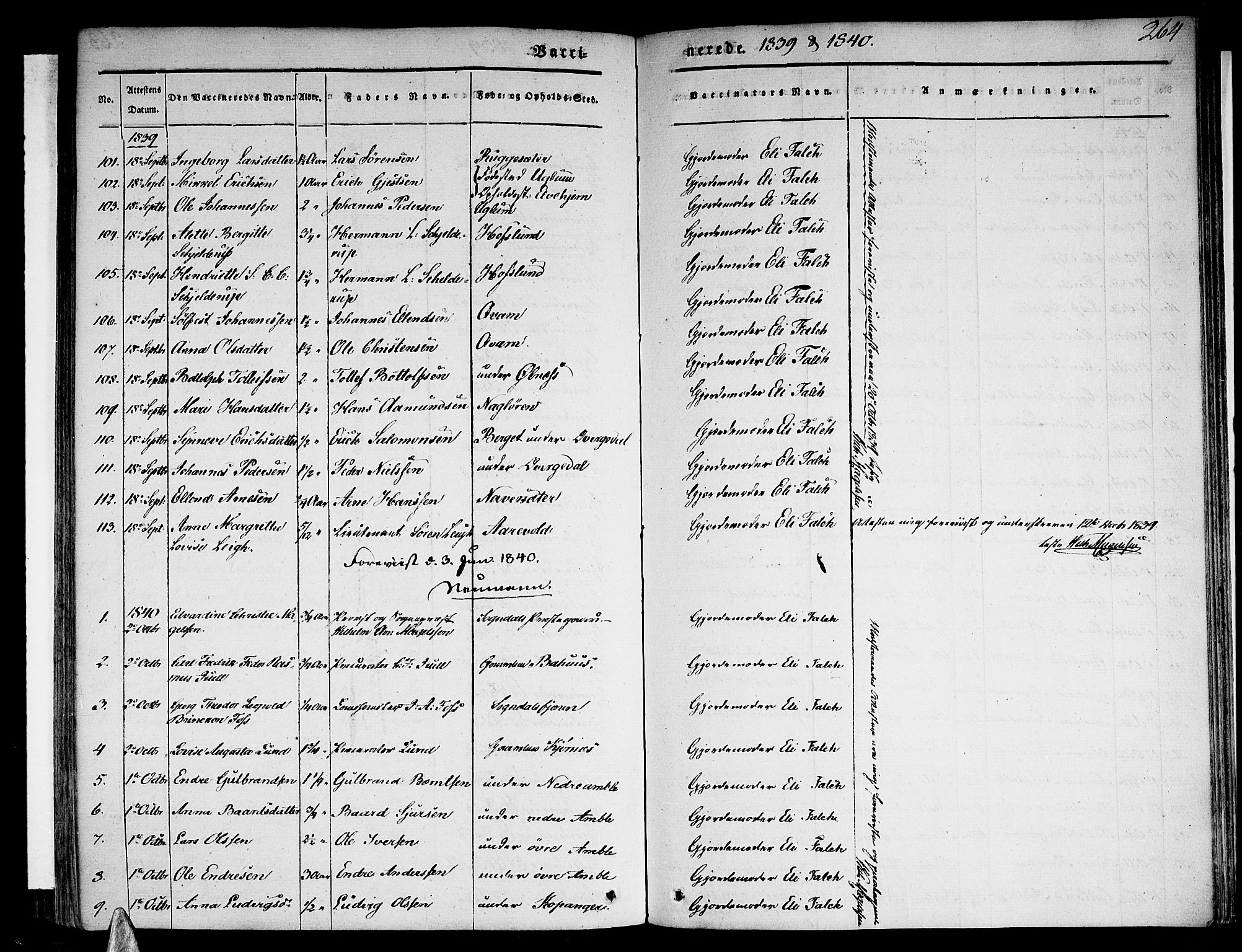 Sogndal sokneprestembete, SAB/A-81301/H/Haa/Haaa/L0011: Parish register (official) no. A 11, 1839-1847, p. 264