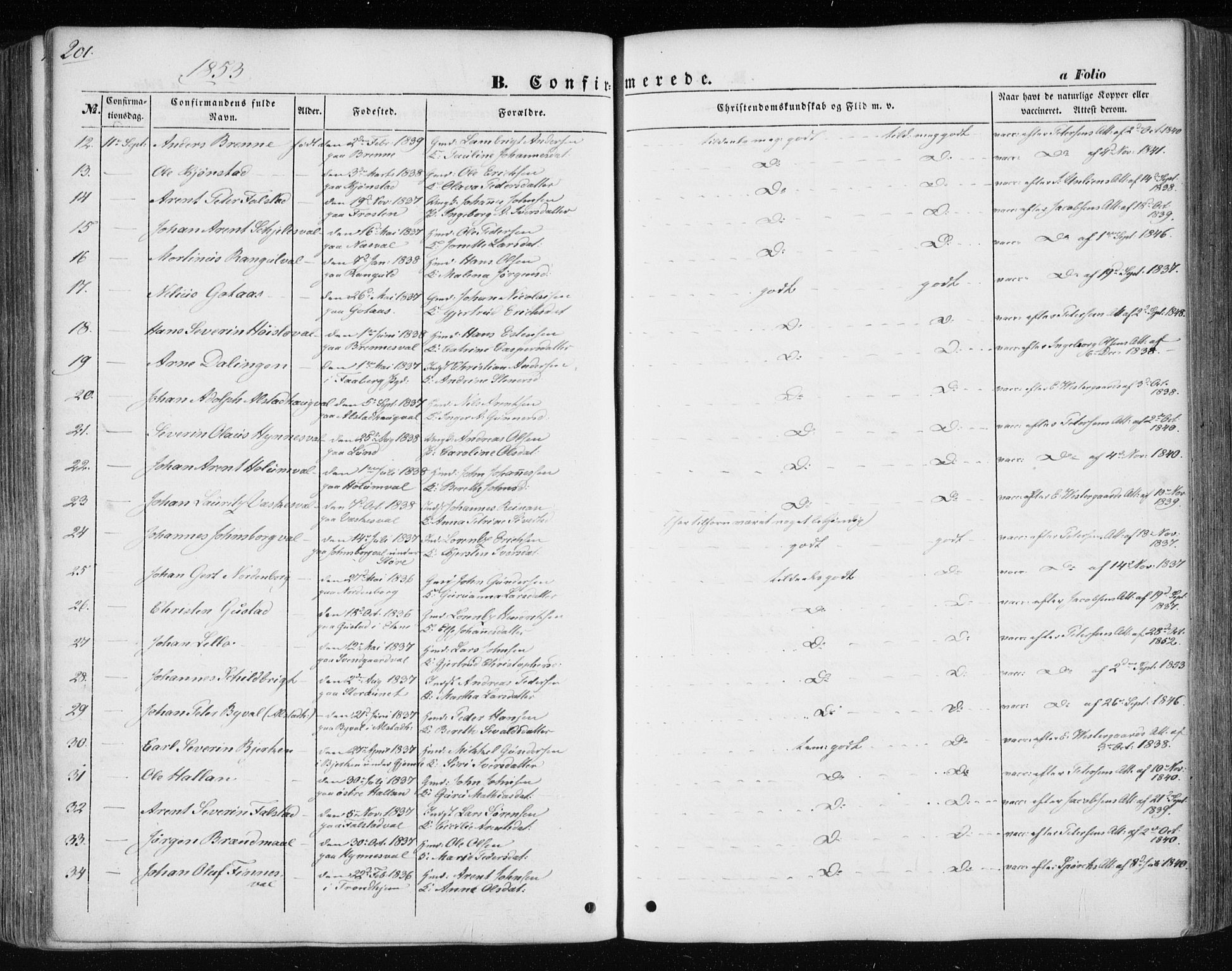 Ministerialprotokoller, klokkerbøker og fødselsregistre - Nord-Trøndelag, AV/SAT-A-1458/717/L0154: Parish register (official) no. 717A07 /1, 1850-1862, p. 201