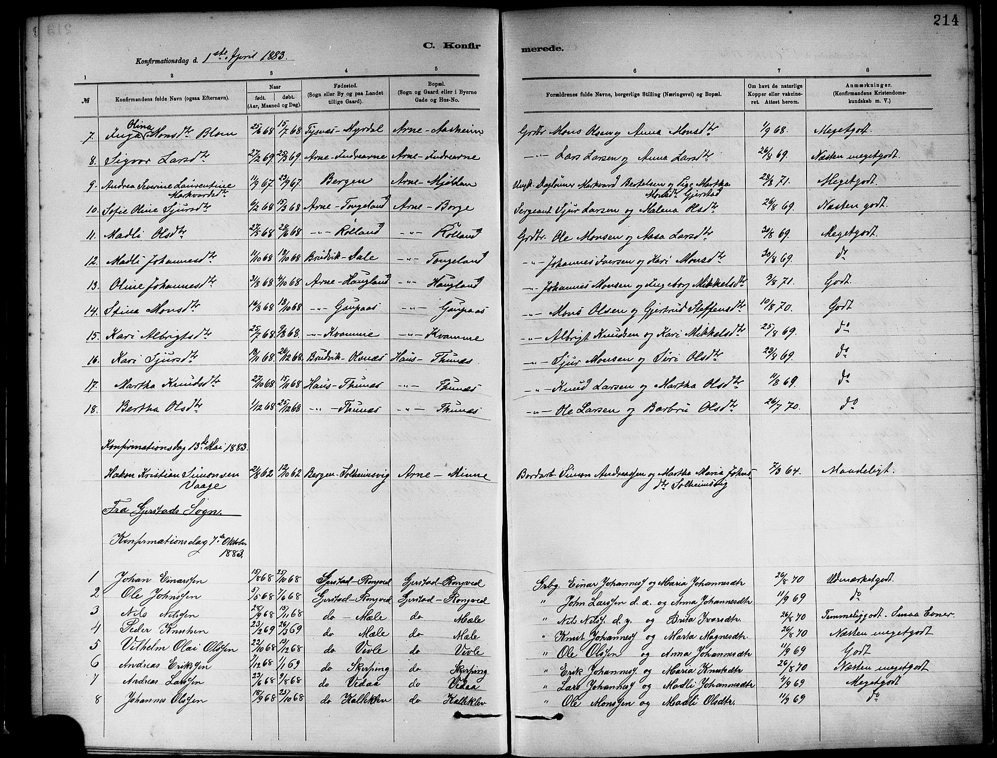 Haus sokneprestembete, AV/SAB-A-75601/H/Haa: Parish register (official) no. A 19I, 1878-1886, p. 214