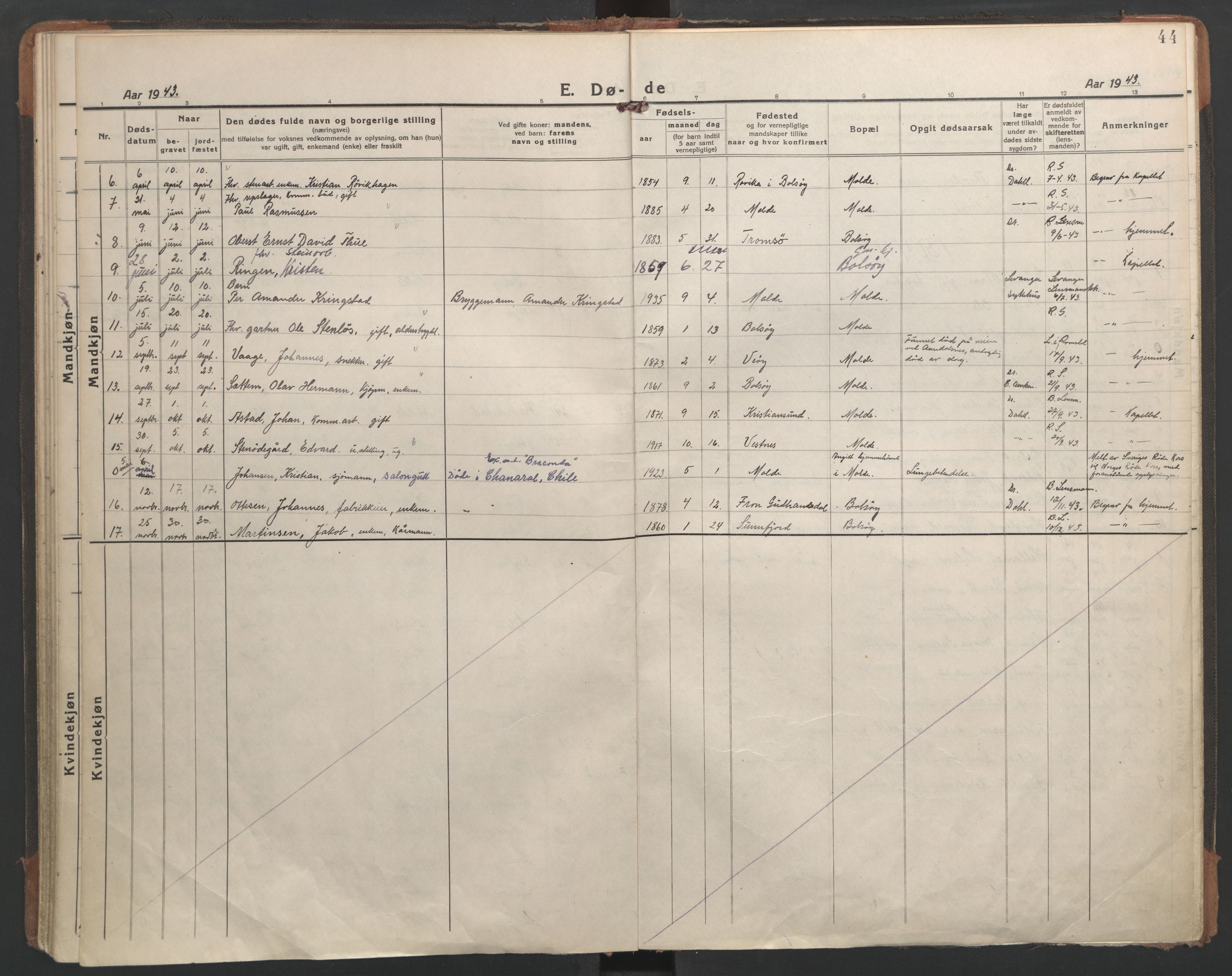 Ministerialprotokoller, klokkerbøker og fødselsregistre - Møre og Romsdal, AV/SAT-A-1454/558/L0697: Parish register (official) no. 558A11, 1920-1948, p. 44