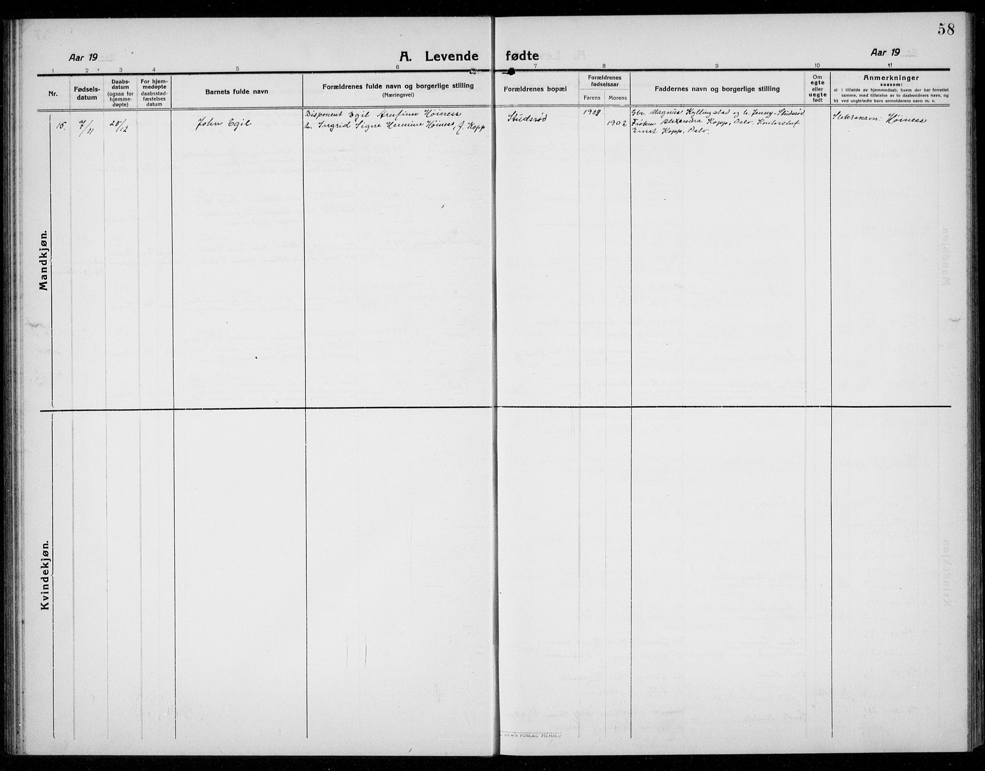 Ramnes kirkebøker, AV/SAKO-A-314/G/Ga/L0005: Parish register (copy) no. I 5, 1912-1936, p. 58