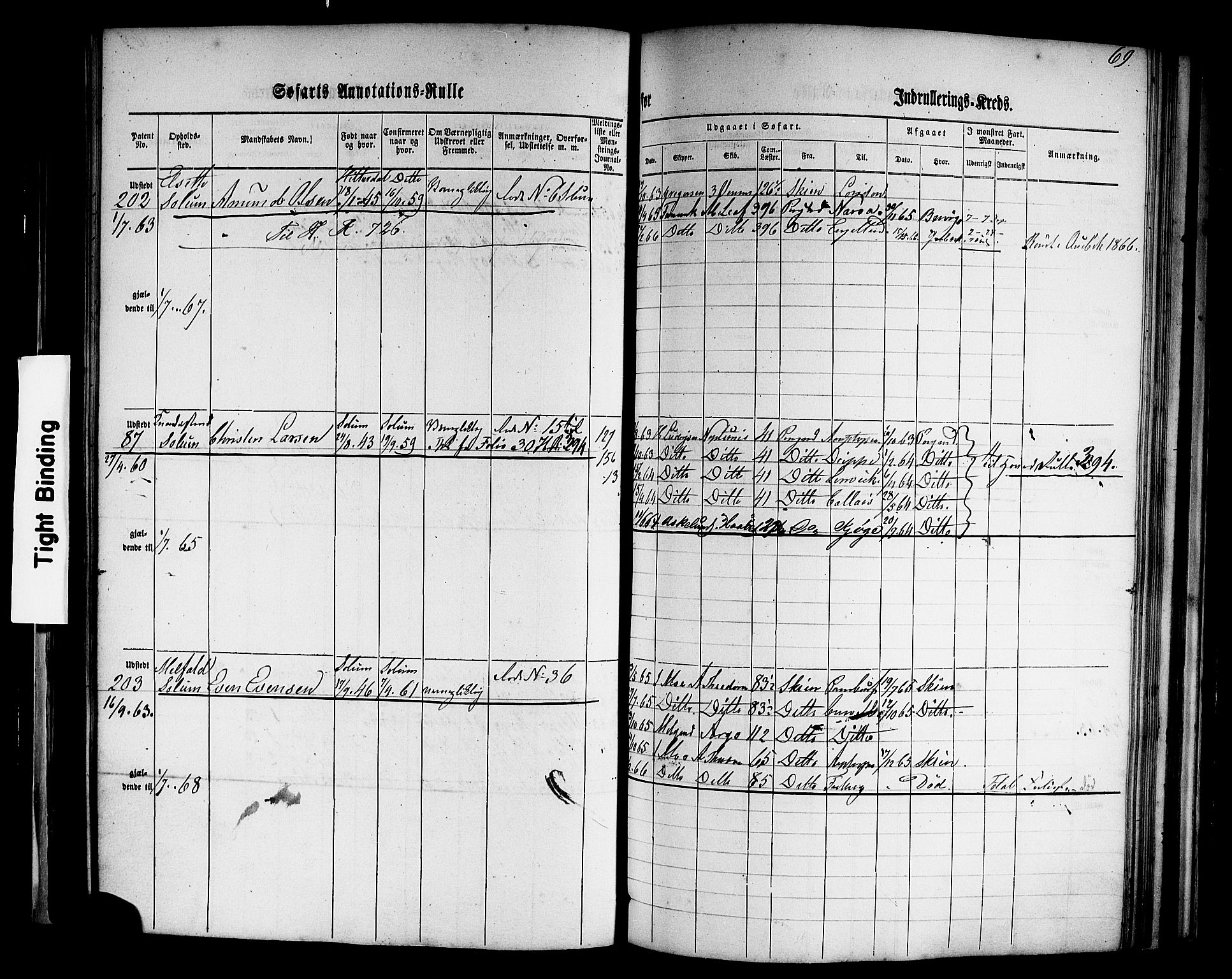 Porsgrunn innrulleringskontor, AV/SAKO-A-829/F/Fb/L0001: Annotasjonsrulle, 1860-1868, p. 98