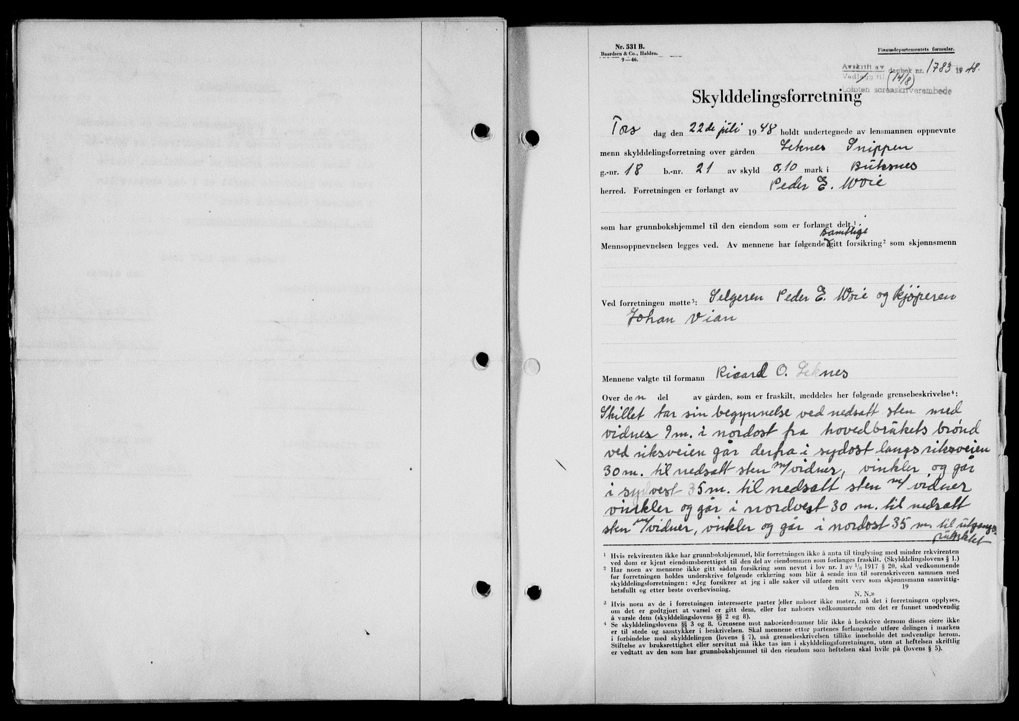 Lofoten sorenskriveri, SAT/A-0017/1/2/2C/L0019a: Mortgage book no. 19a, 1948-1948, Diary no: : 1783/1948