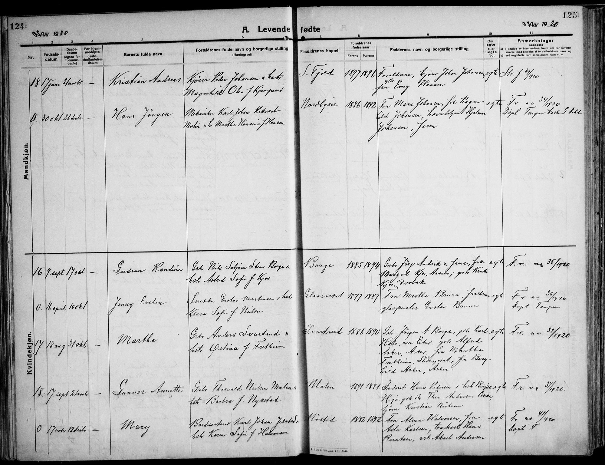 Skoger kirkebøker, SAKO/A-59/F/Fa/L0007: Parish register (official) no. I 7, 1911-1936, p. 124-125