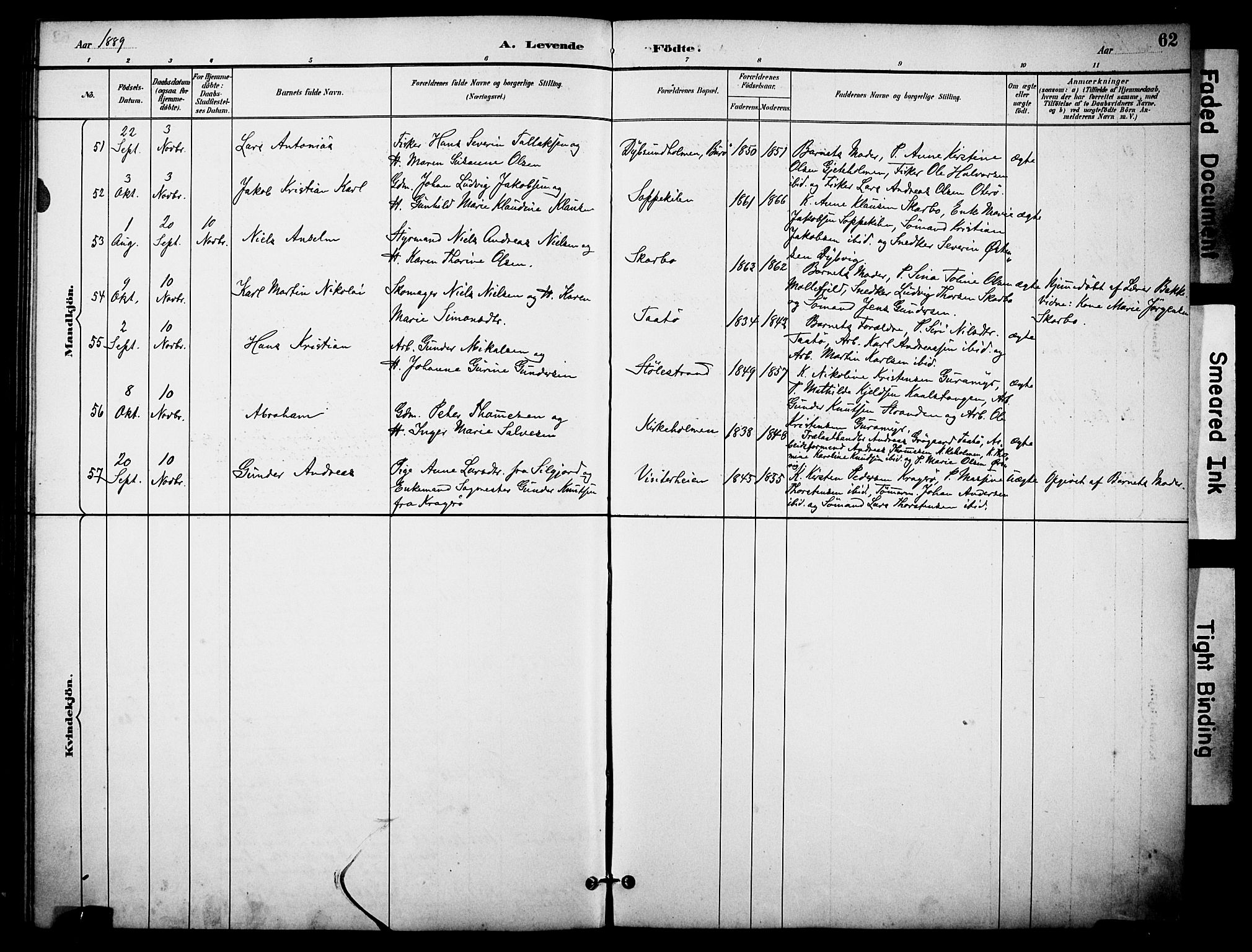 Skåtøy kirkebøker, AV/SAKO-A-304/F/Fa/L0002: Parish register (official) no. I 2, 1884-1899, p. 62