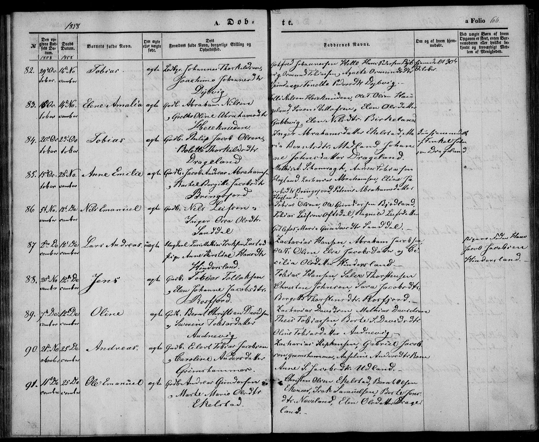 Lyngdal sokneprestkontor, AV/SAK-1111-0029/F/Fa/Fac/L0009: Parish register (official) no. A 9, 1852-1864, p. 66