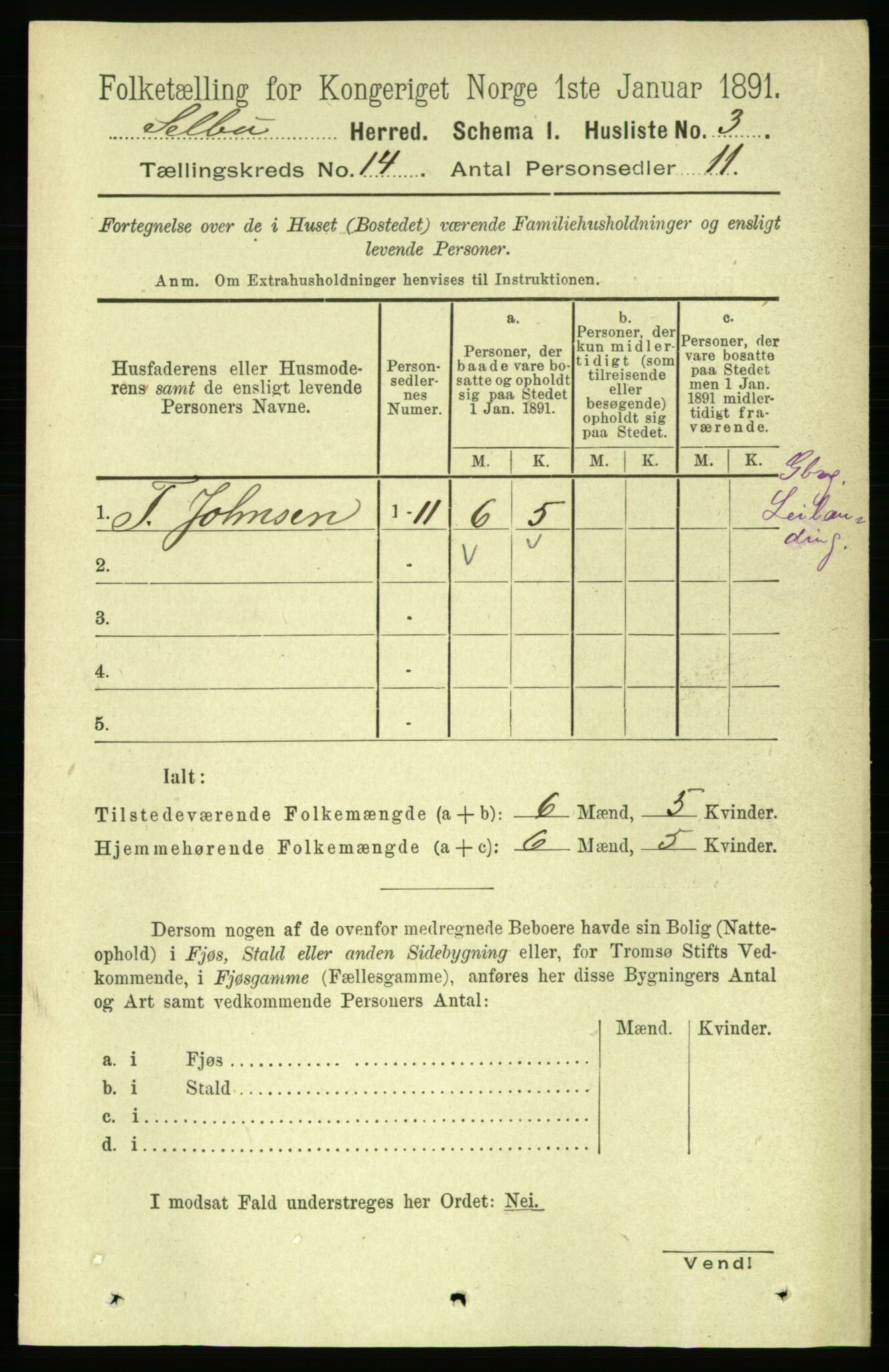 RA, 1891 census for 1664 Selbu, 1891, p. 5018