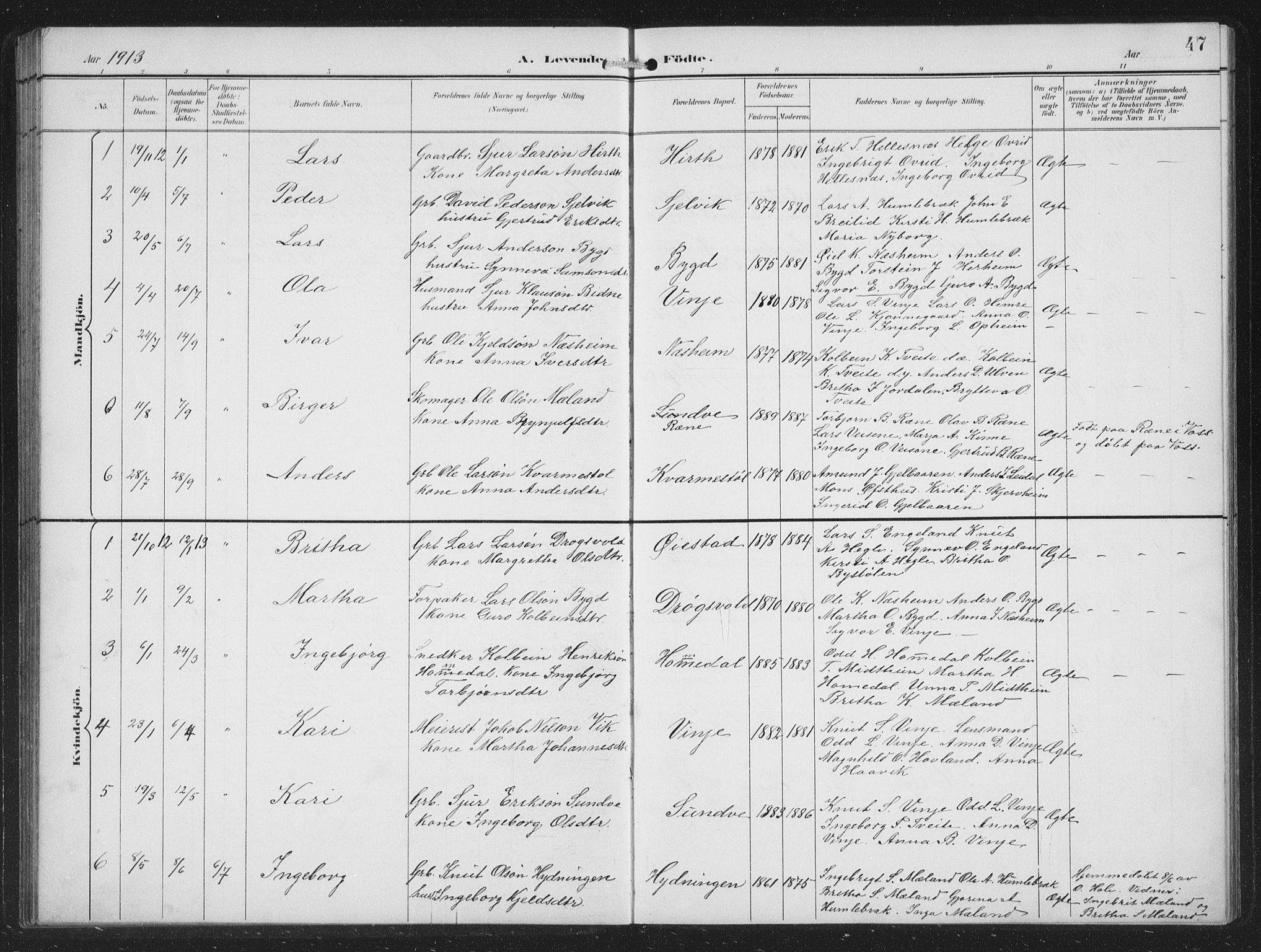 Vossestrand Sokneprestembete, SAB/A-79101/H/Hab: Parish register (copy) no. B 4, 1894-1941, p. 47