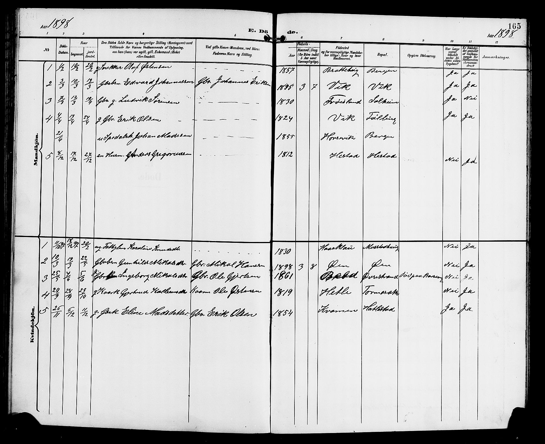 Gaular sokneprestembete, AV/SAB-A-80001/H/Hab: Parish register (copy) no. C 4, 1895-1920, p. 165