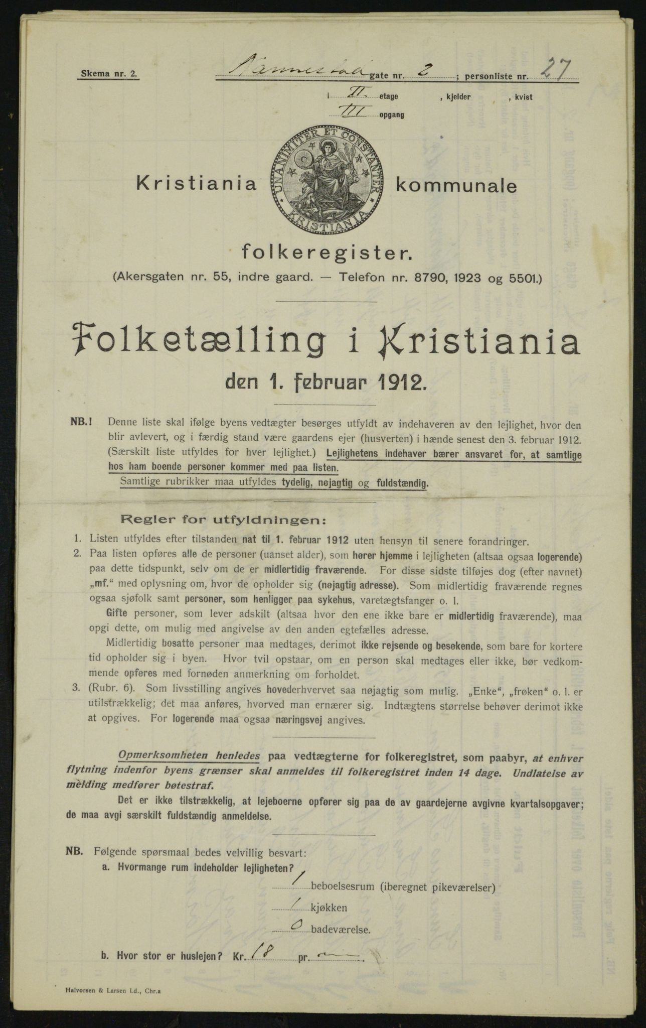 OBA, Municipal Census 1912 for Kristiania, 1912, p. 69607