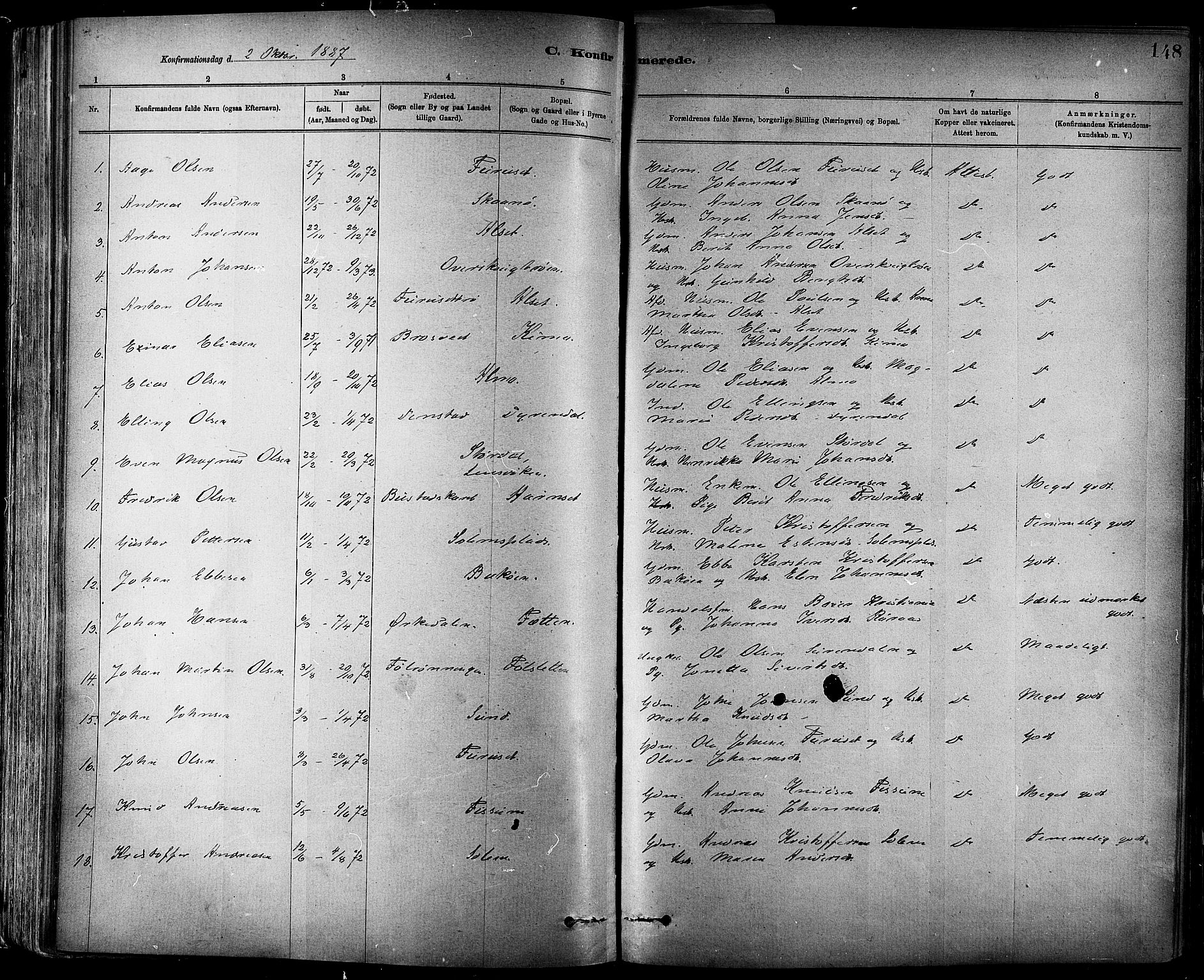 Ministerialprotokoller, klokkerbøker og fødselsregistre - Sør-Trøndelag, SAT/A-1456/647/L0634: Parish register (official) no. 647A01, 1885-1896, p. 148