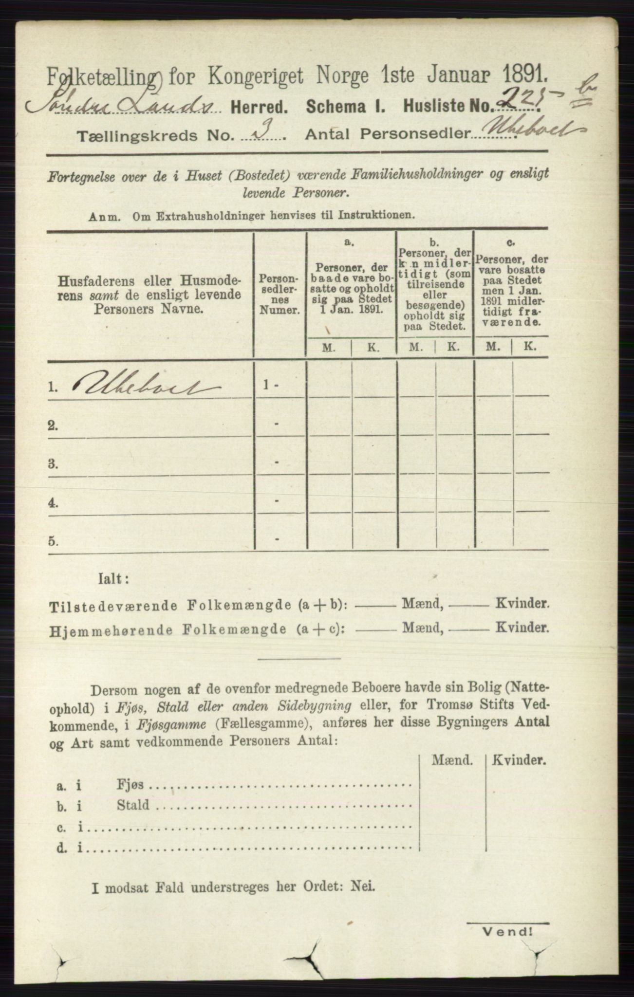 RA, 1891 census for 0536 Søndre Land, 1891, p. 2492