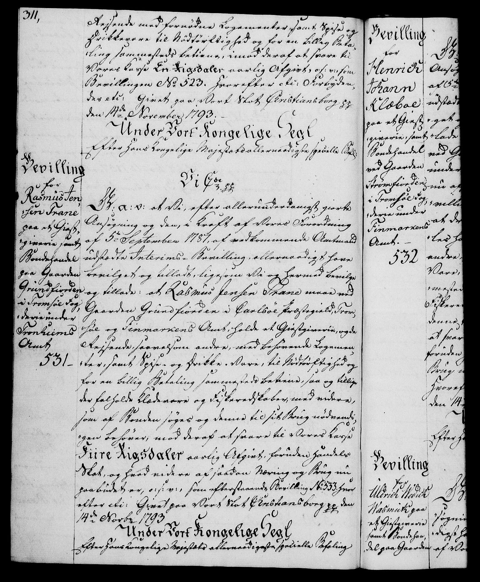 Rentekammeret, Kammerkanselliet, RA/EA-3111/G/Gg/Gga/L0015: Norsk ekspedisjonsprotokoll med register (merket RK 53.15), 1790-1791, p. 311