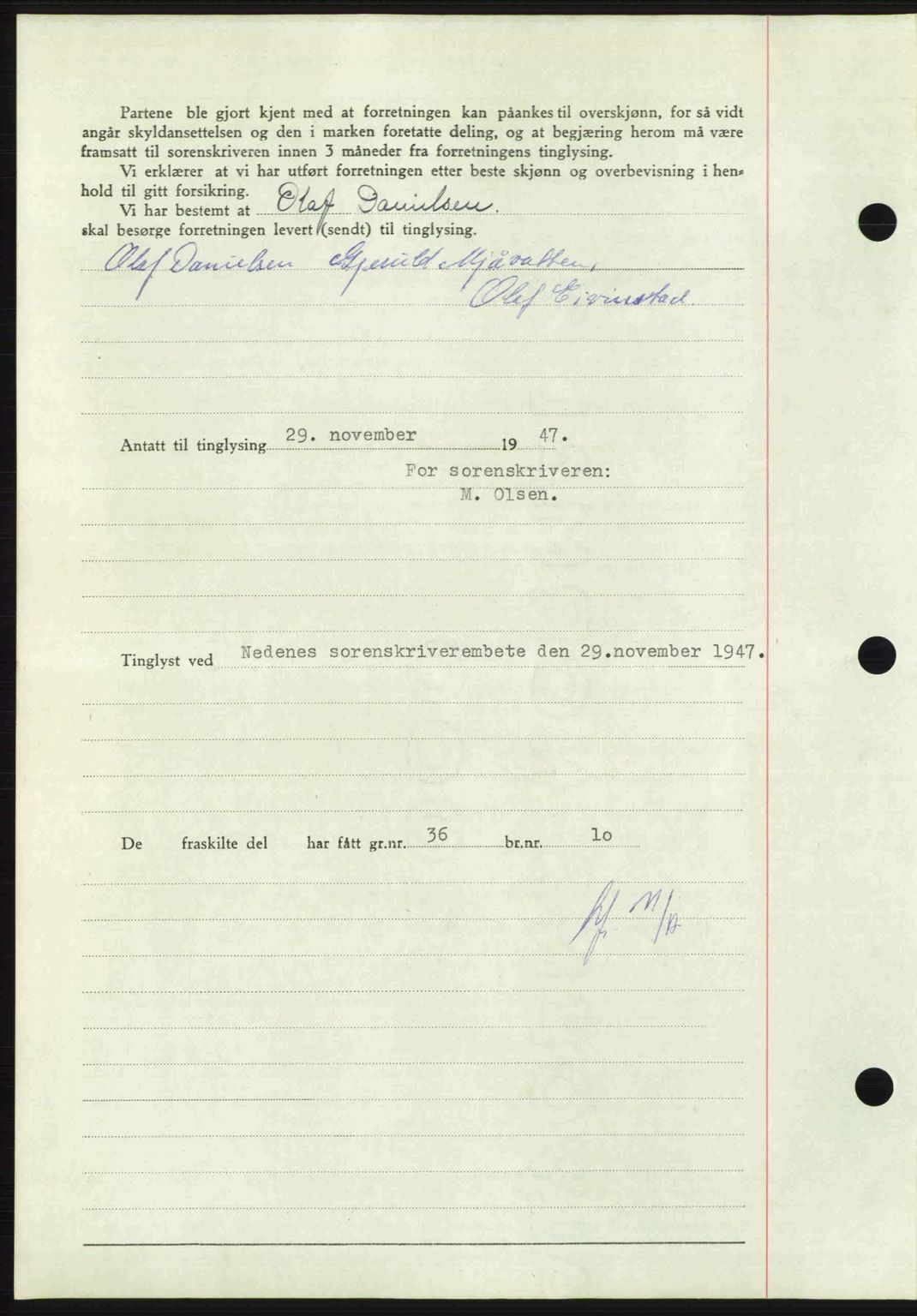 Nedenes sorenskriveri, AV/SAK-1221-0006/G/Gb/Gba/L0058: Mortgage book no. A10, 1947-1948, Diary no: : 1817/1947