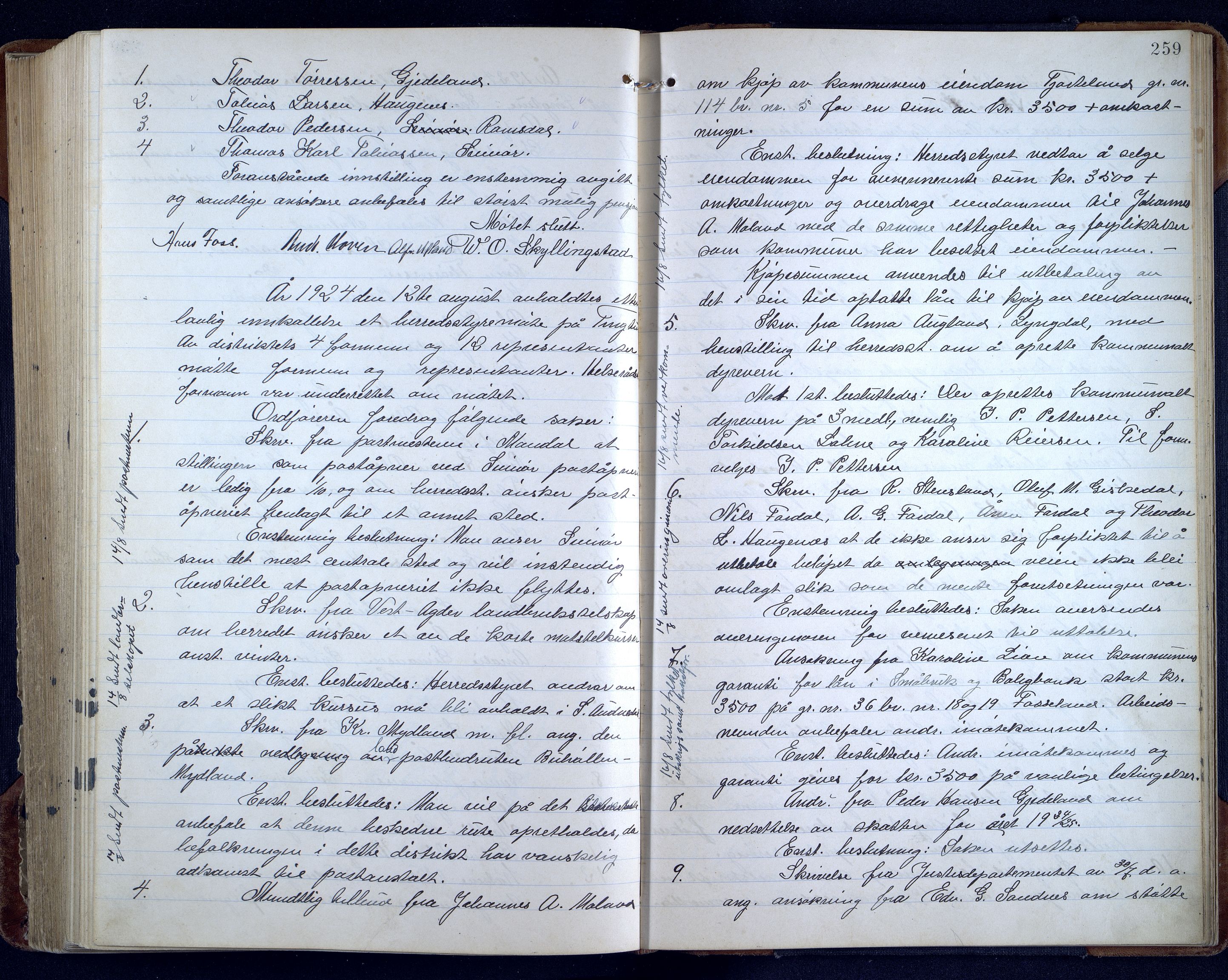 Sør-Audnedal kommune - Formannskapet/Kommunestyret, ARKSOR/1029SØ120/A/L0005: Møtebok, 1916-1925, p. 258b-259a