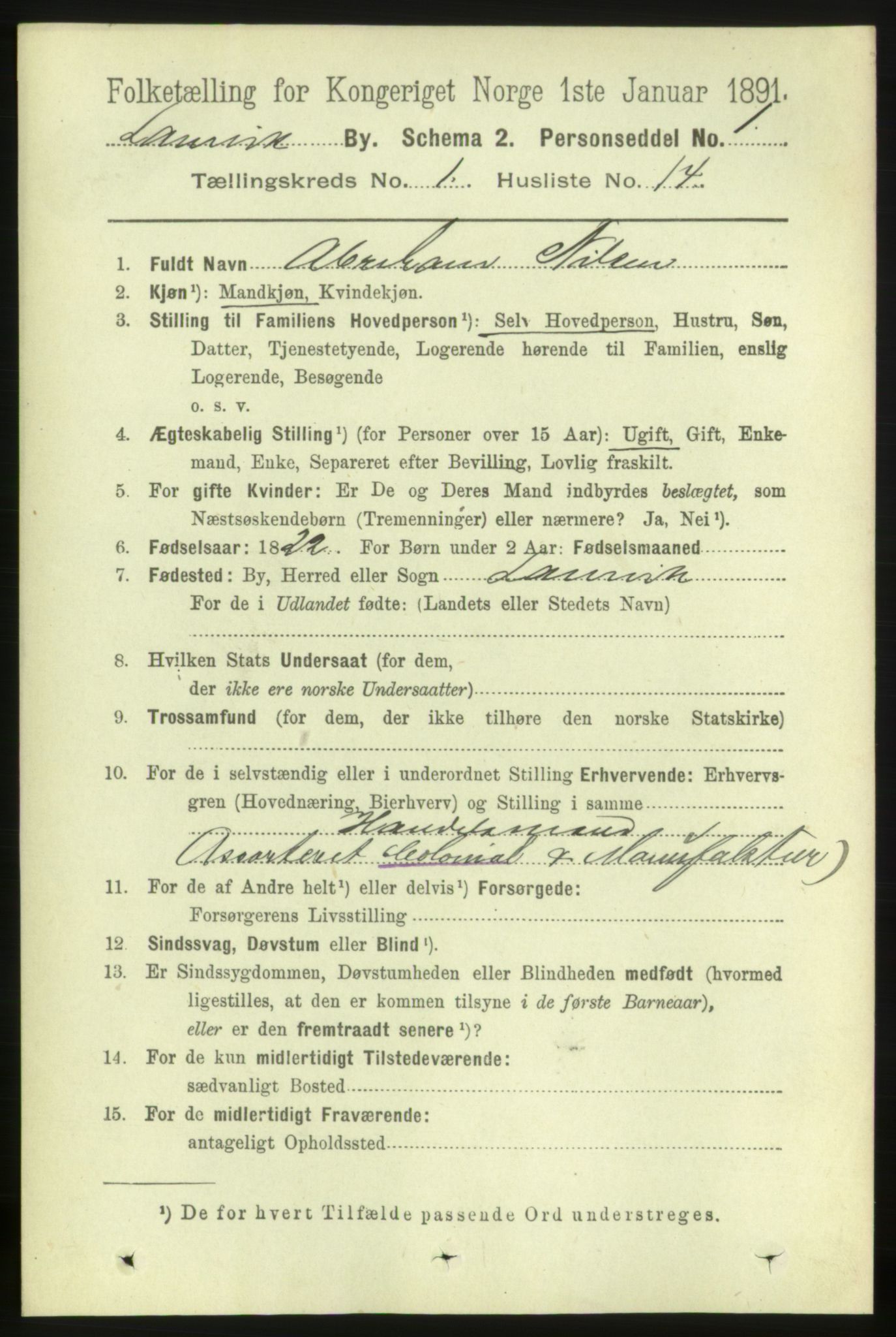 RA, 1891 census for 0707 Larvik, 1891, p. 2465
