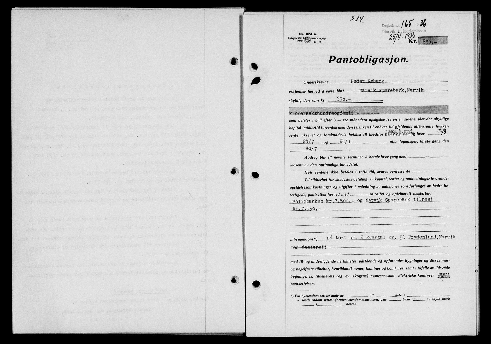 Narvik sorenskriveri, SAT/A-0002/1/2/2C/2Ca/L0011: Mortgage book no. 14, 1935-1937, Deed date: 25.04.1936