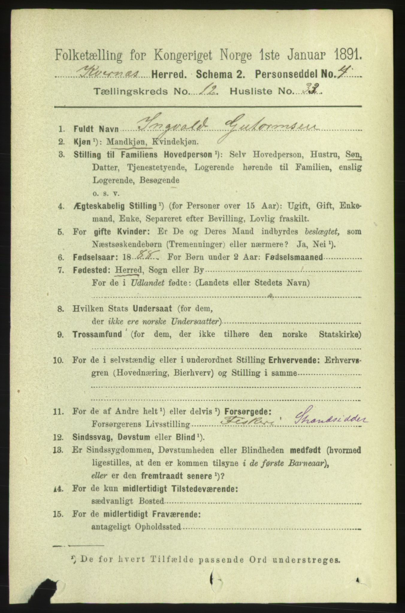 RA, 1891 census for 1553 Kvernes, 1891, p. 5377