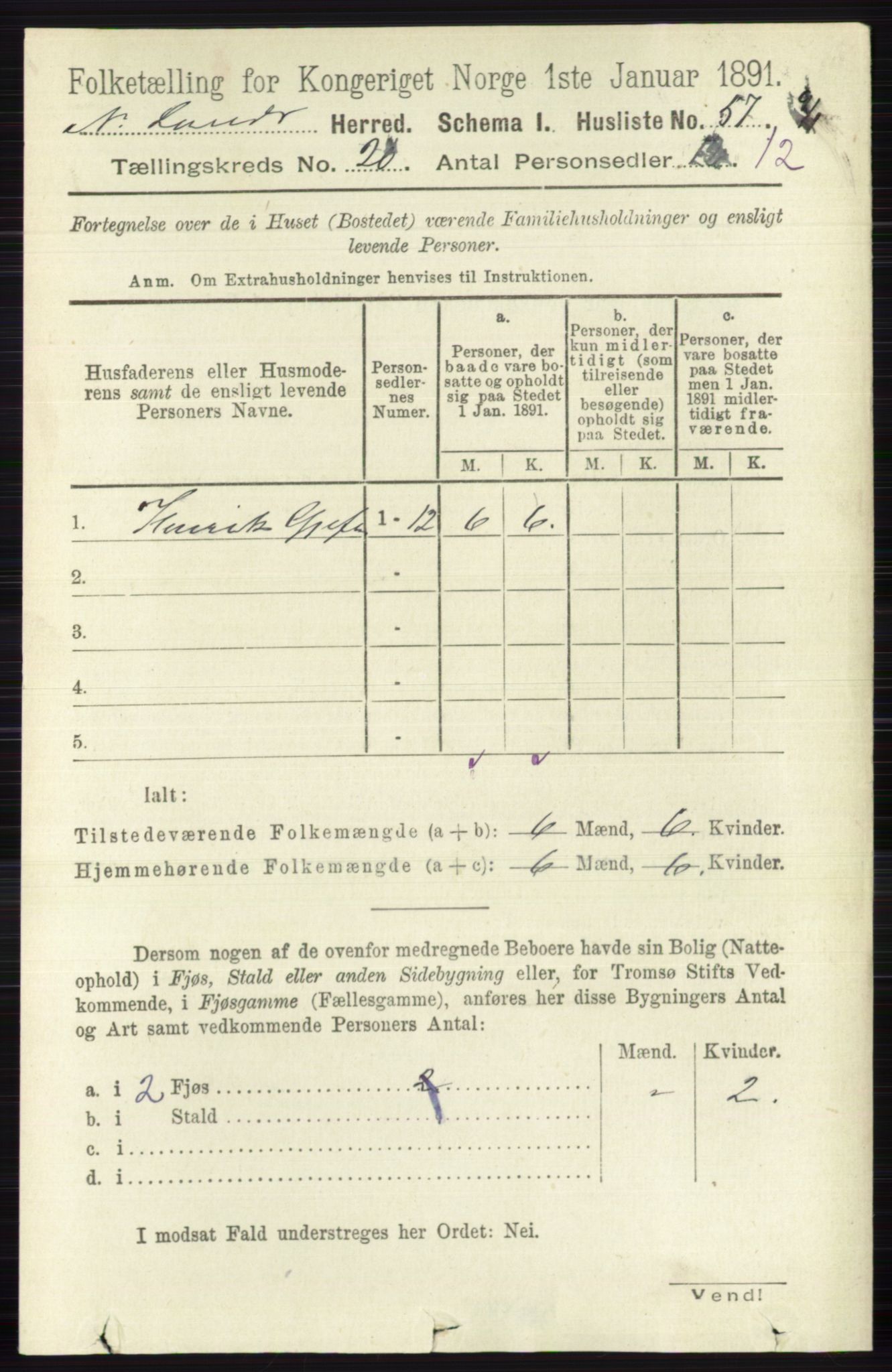 RA, 1891 census for 0538 Nordre Land, 1891, p. 4868