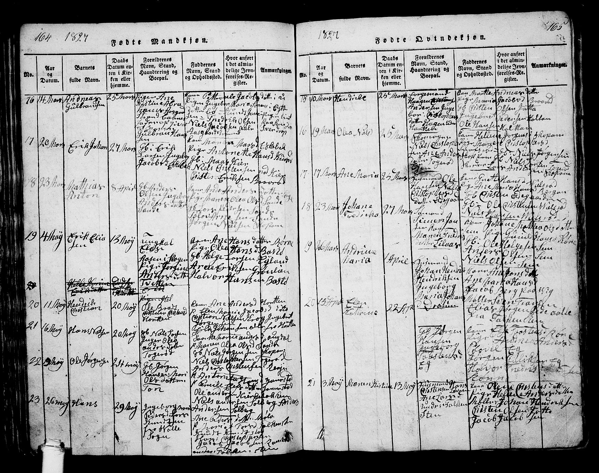 Borre kirkebøker, AV/SAKO-A-338/G/Ga/L0001: Parish register (copy) no. I 1, 1815-1851, p. 164-165