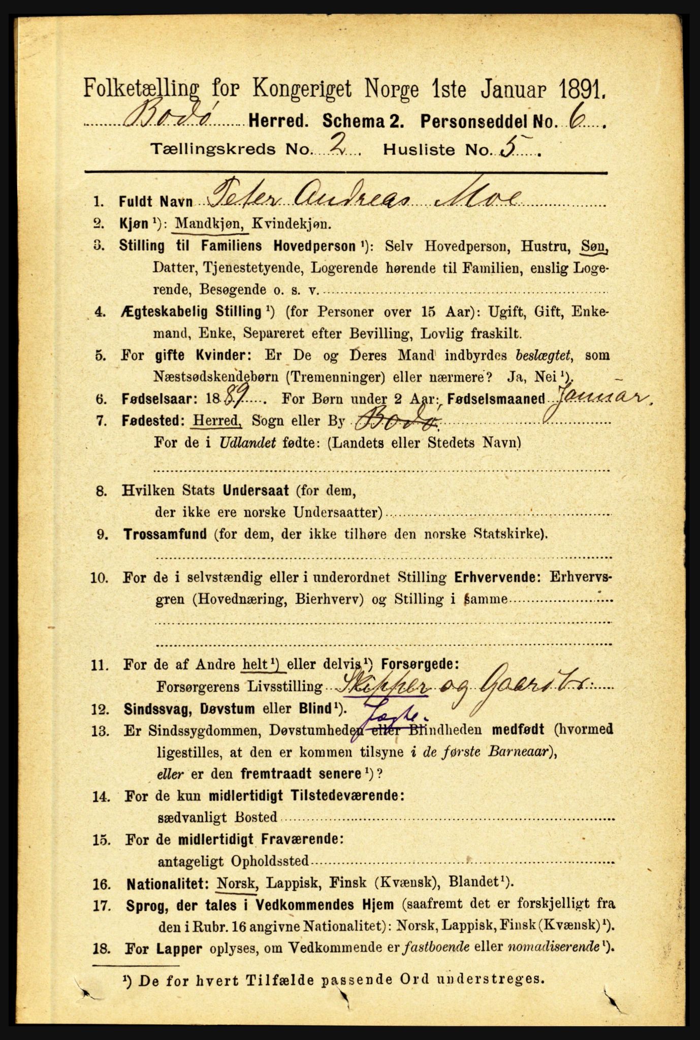 RA, 1891 census for 1843 Bodø, 1891, p. 723