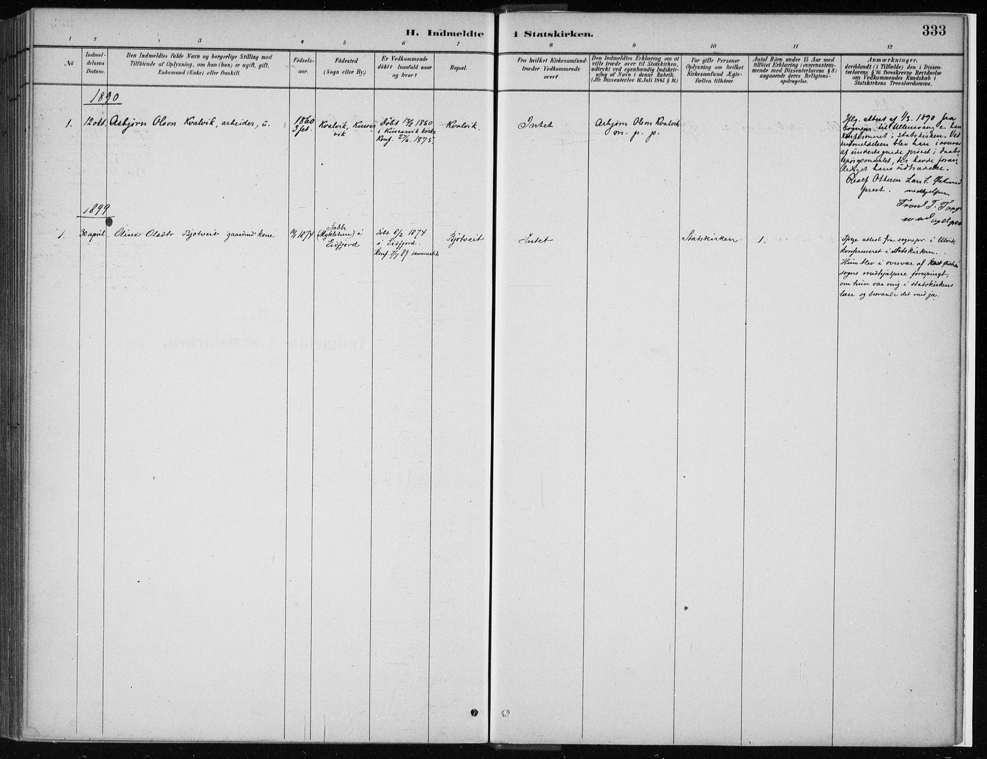 Kvam sokneprestembete, AV/SAB-A-76201/H/Haa: Parish register (official) no. C  1, 1880-1906, p. 333