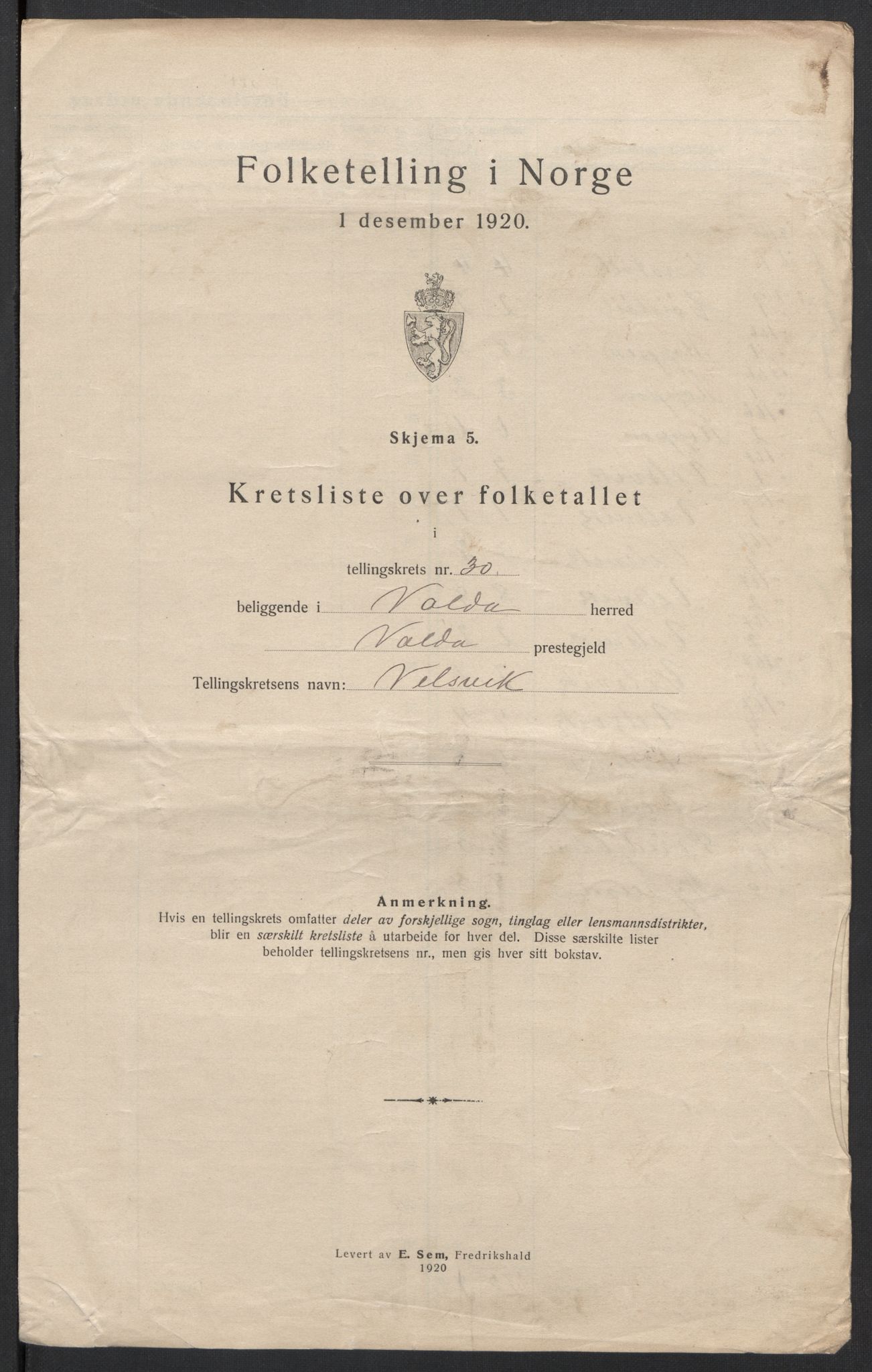 SAT, 1920 census for Volda, 1920, p. 93