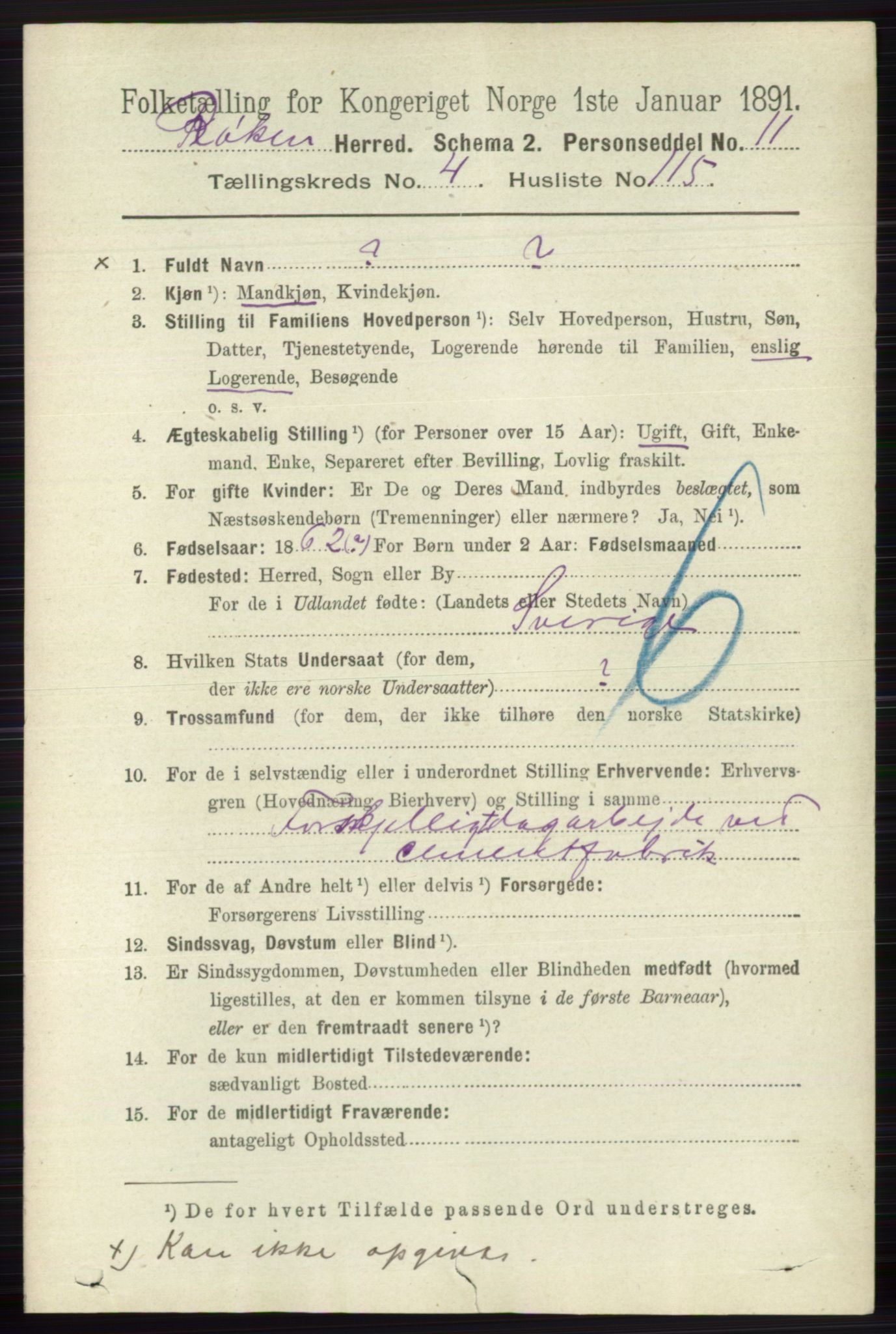 RA, 1891 census for 0627 Røyken, 1891, p. 2755