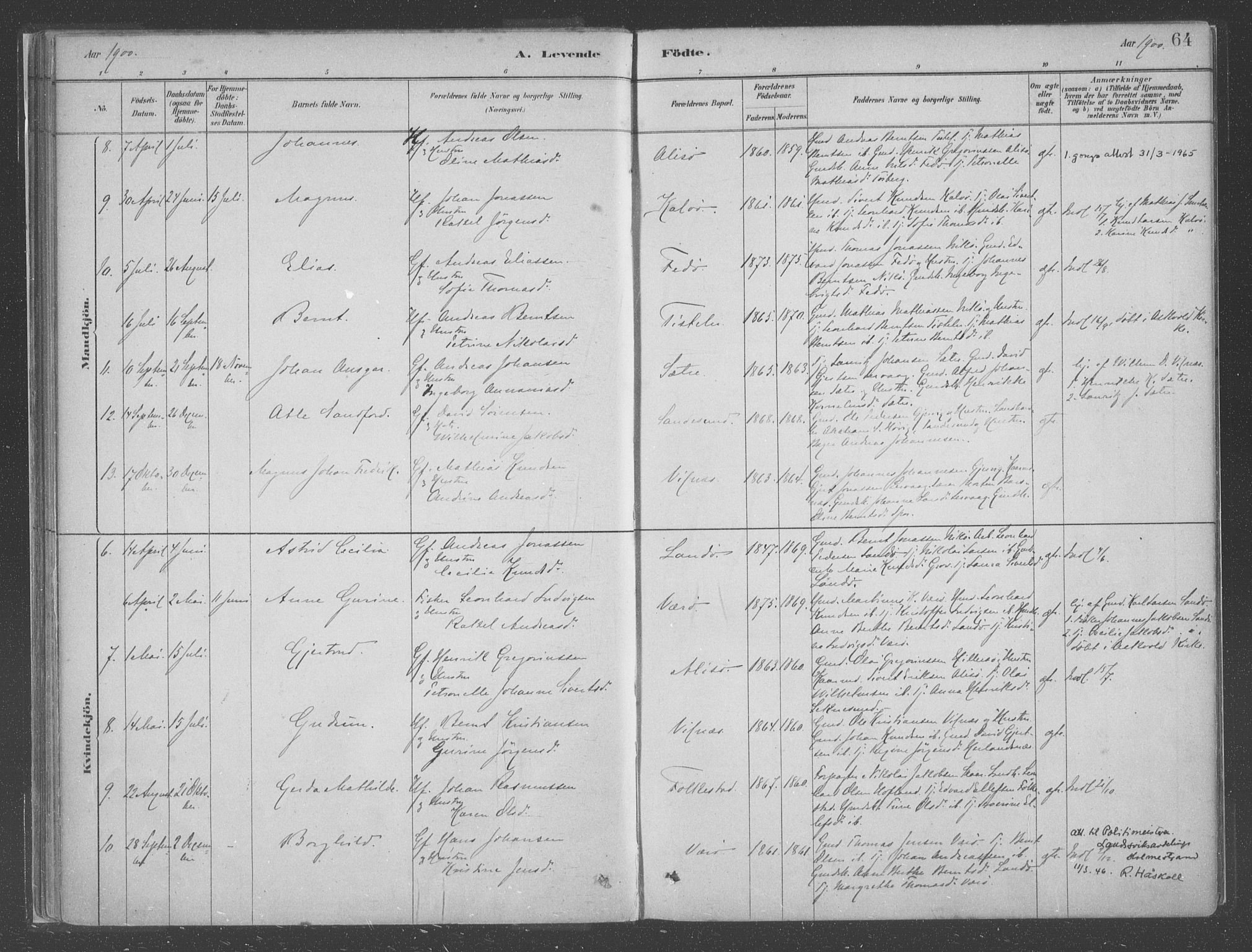 Askvoll sokneprestembete, SAB/A-79501/H/Haa/Haac/L0001: Parish register (official) no. C  1, 1879-1922, p. 64