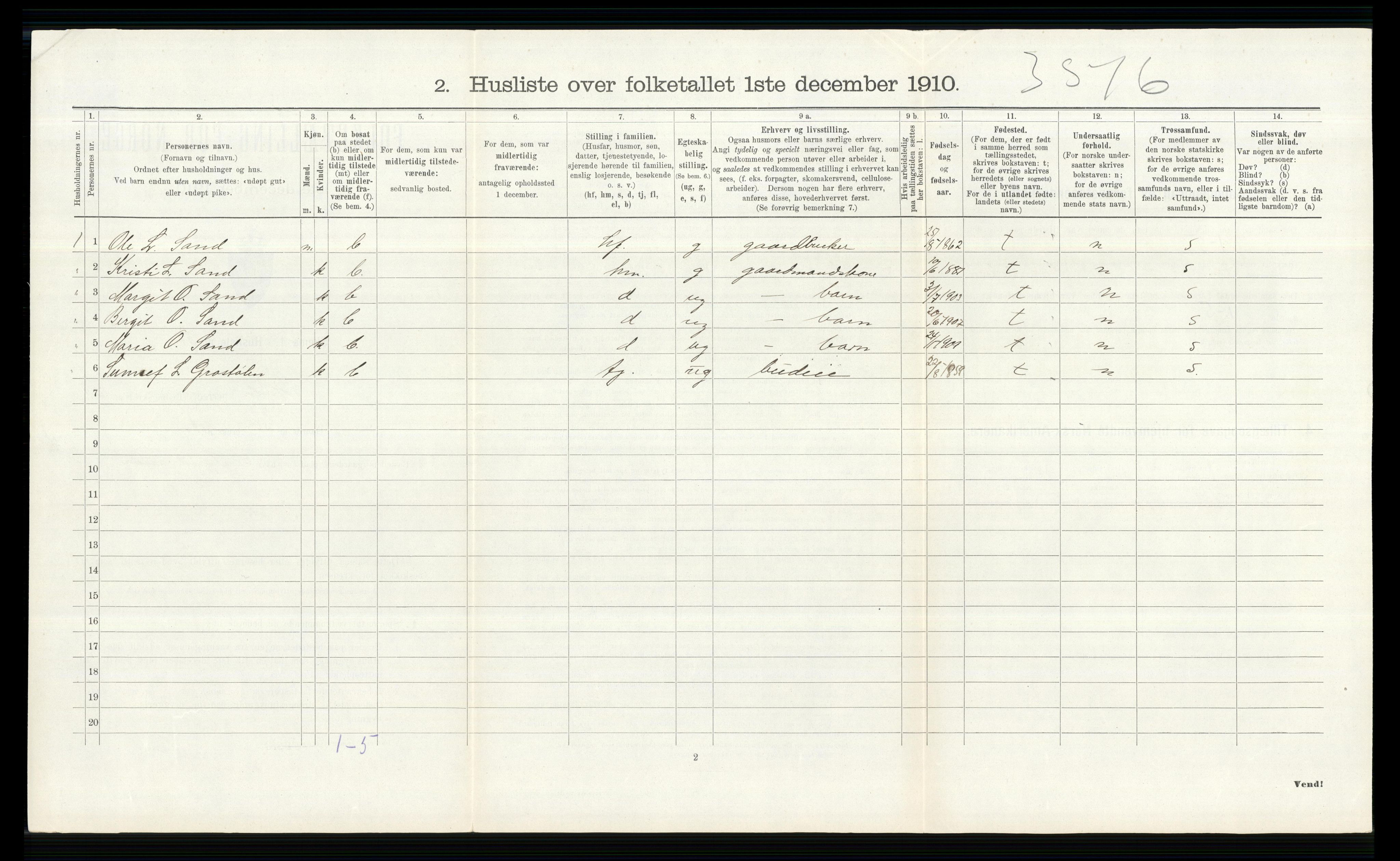 RA, 1910 census for Hol, 1910, p. 524