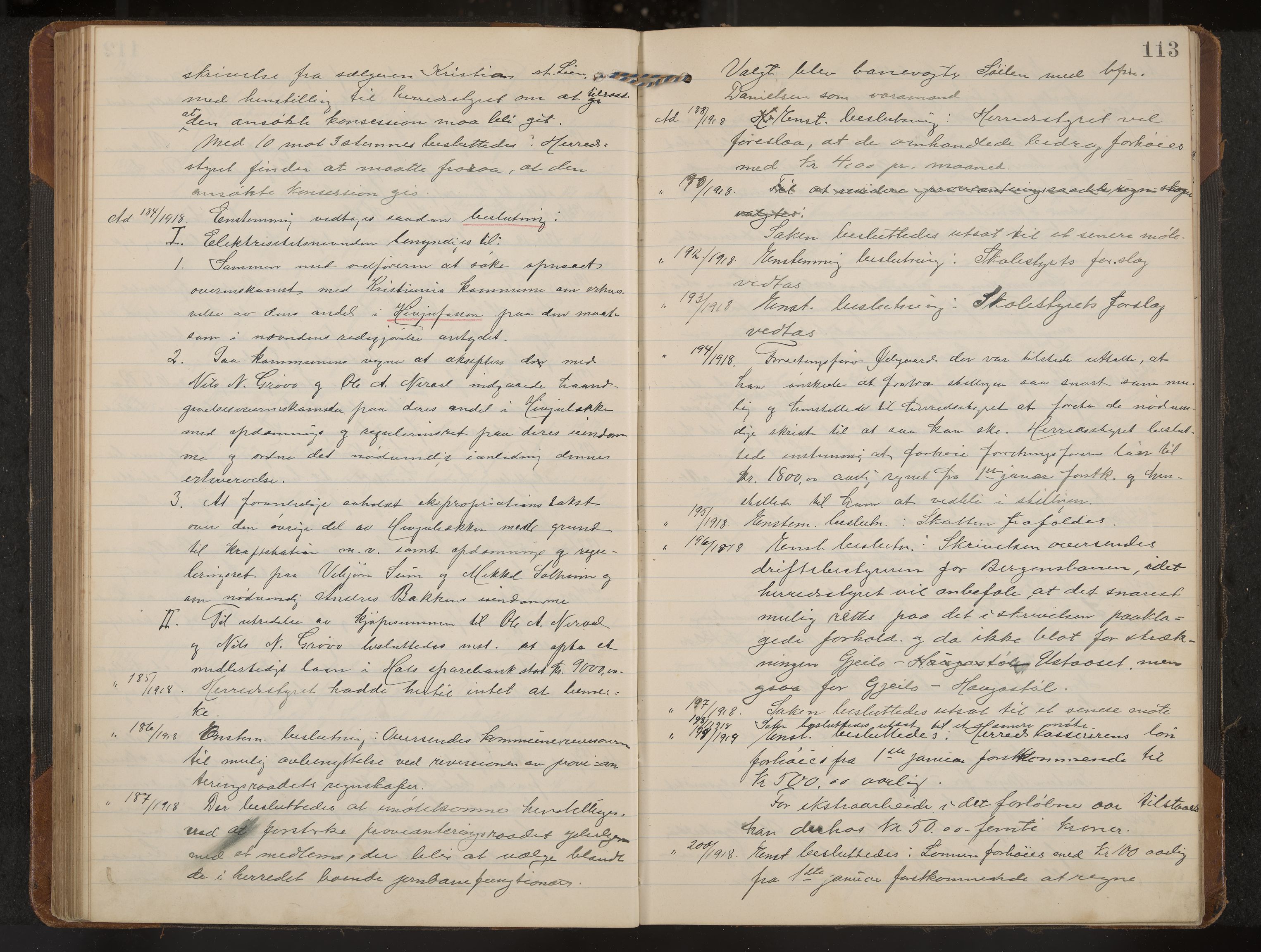 Hol formannskap og sentraladministrasjon, IKAK/0620021-1/A/L0006: Møtebok, 1916-1922, p. 113